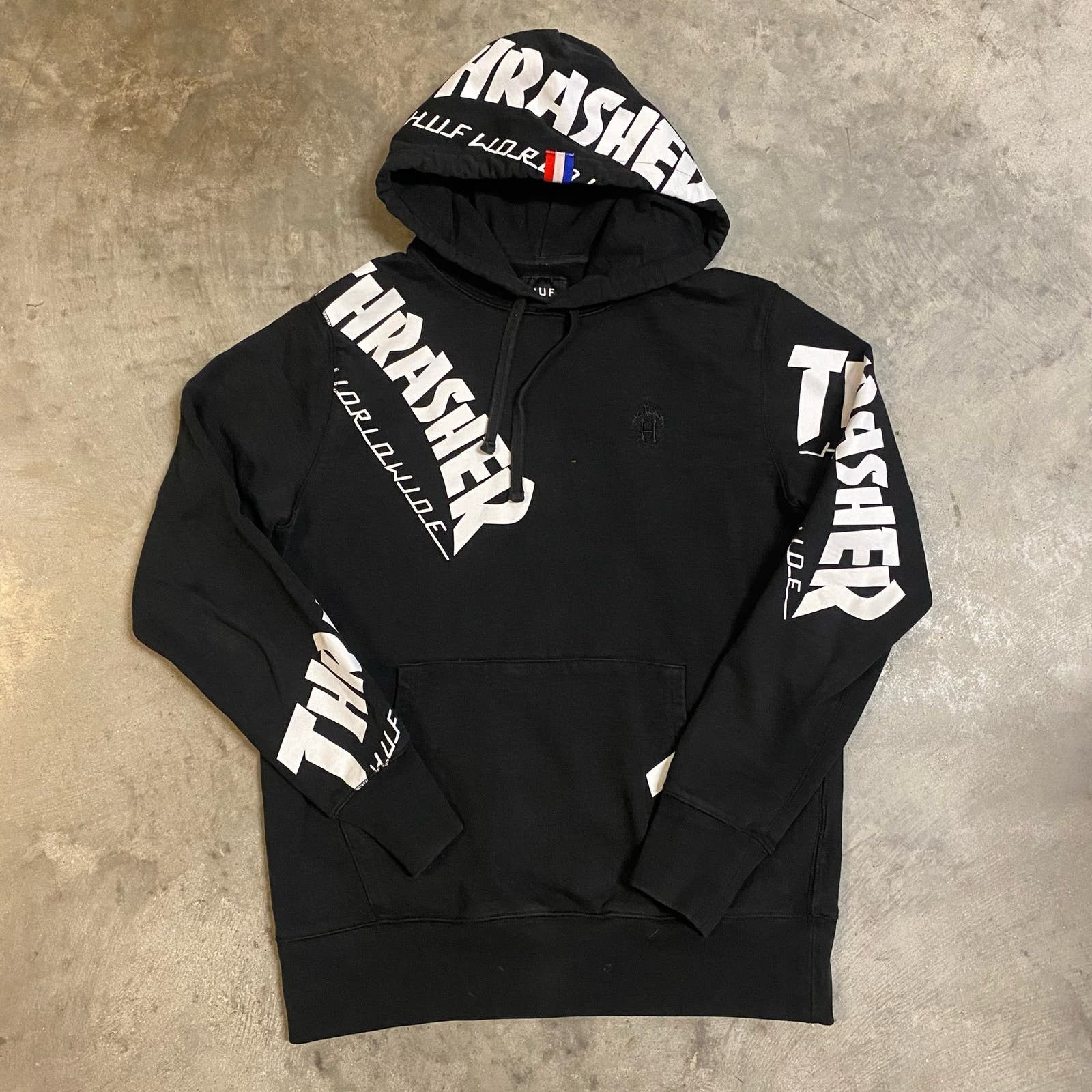 Huf x thrasher tds allover black hoodie best sale