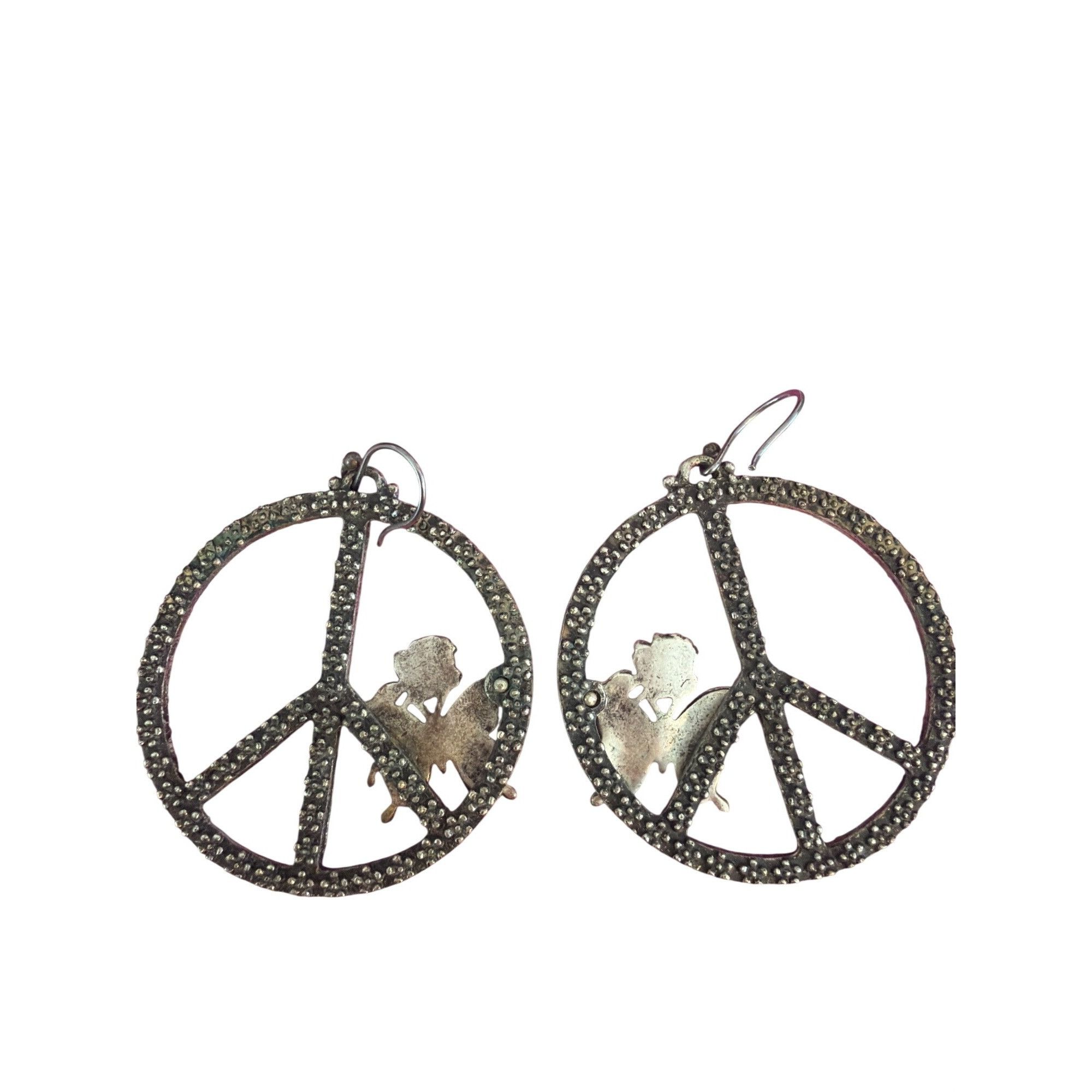 Other Silver Tone Turquoise Enamel Dangle Earring Peace Sign Butte Size ONE SIZE - 4 Thumbnail