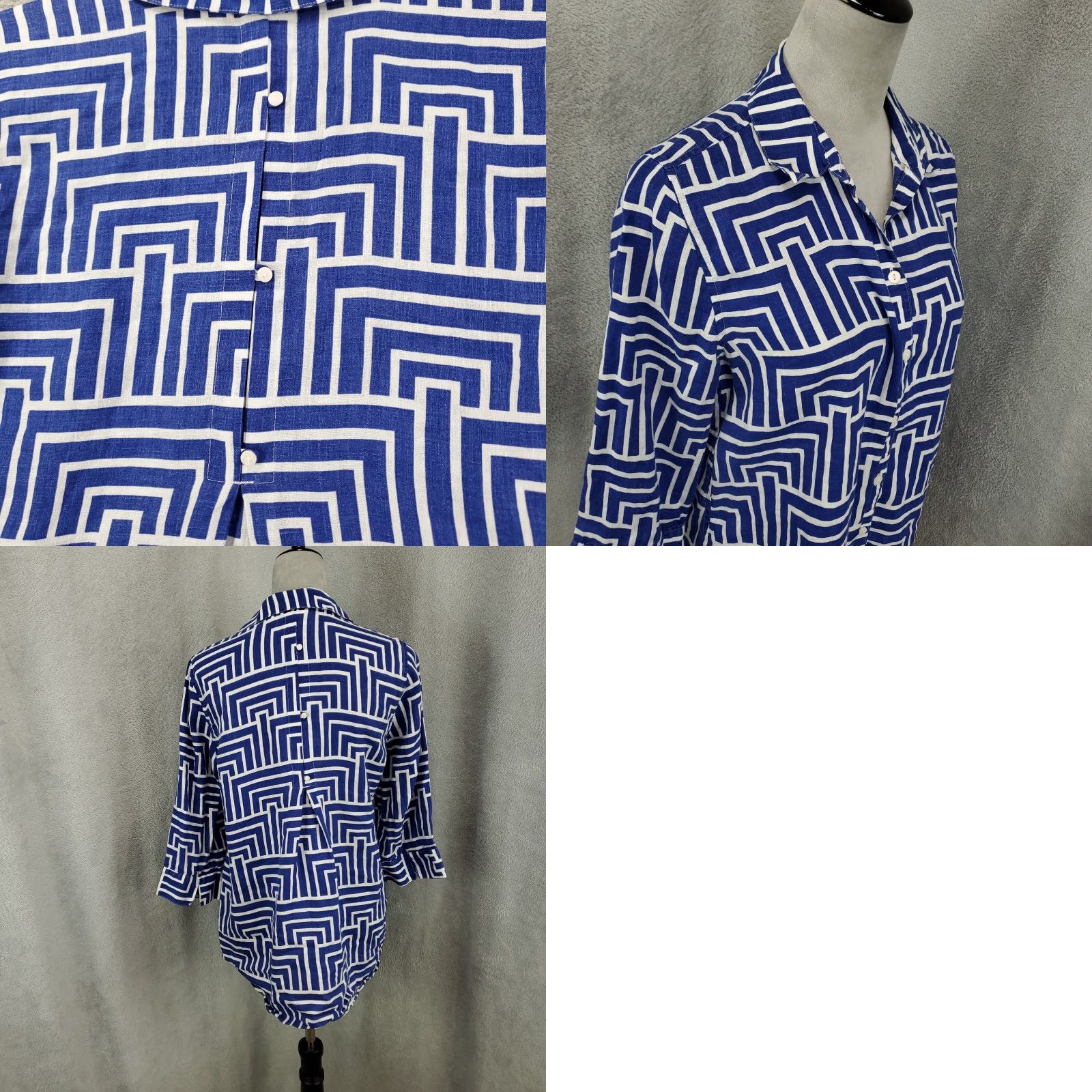 Vintage VINTAGE No Iron Top Chico's Blouse Shirt Womens Small Blue Geometric Button Up casual Sleeve 3/4 Classic S Women Size S / US 4 / IT 40 - 8 Thumbnail
