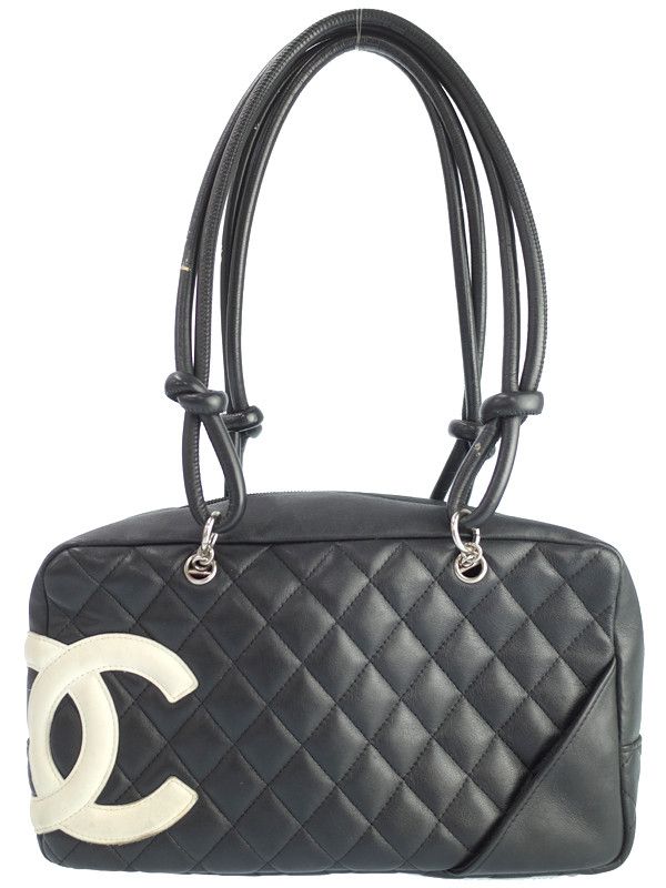 image of Chanel Cambon Line Bowling Bag Shoulder Bag Black White, Women's