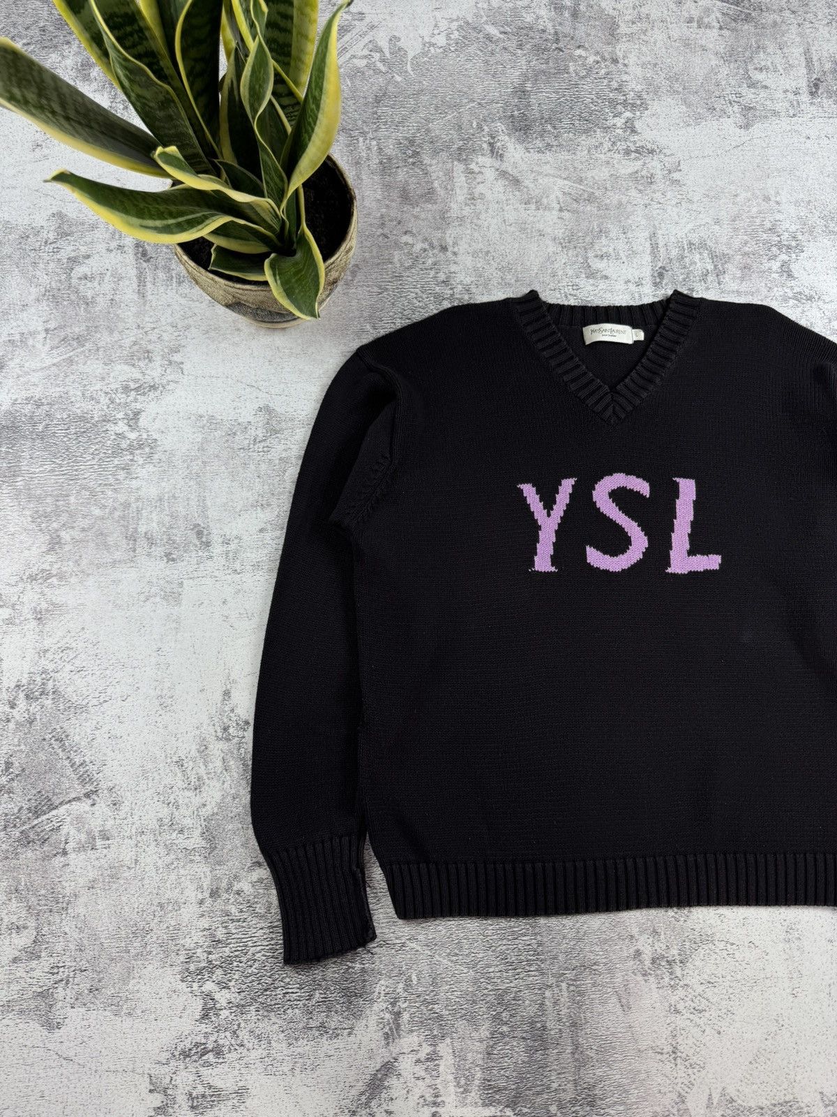 Yves Saint Laurent 90s Yves Saint Laurent YSL Knit V-Neck Sweatshirt Sweater Size US L / EU 52-54 / 3 - 2 Thumbnail