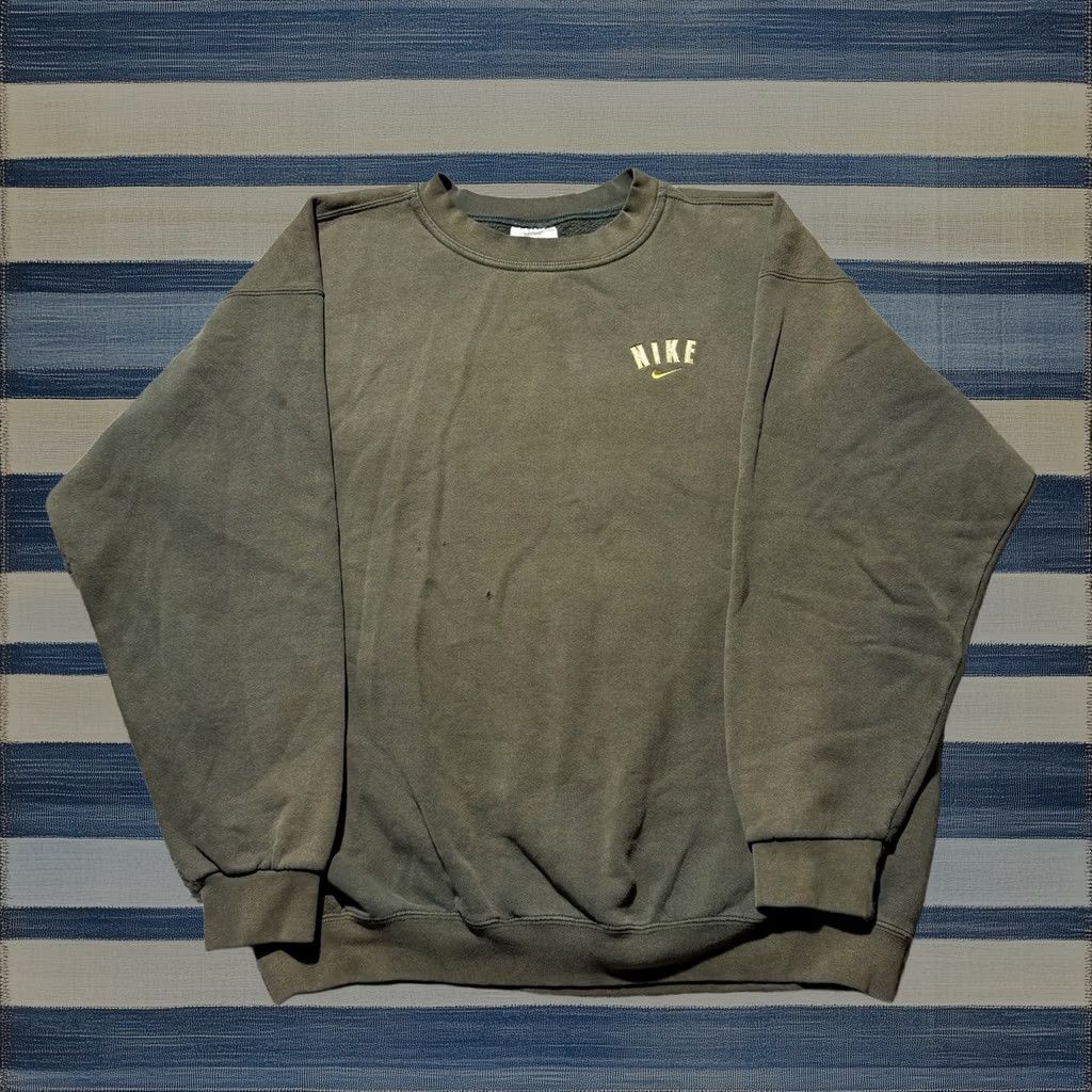 Vintage Nike Sweatshirt Mens L Green Crewneck Logo Made Usa 90s Faded Olive, Men's