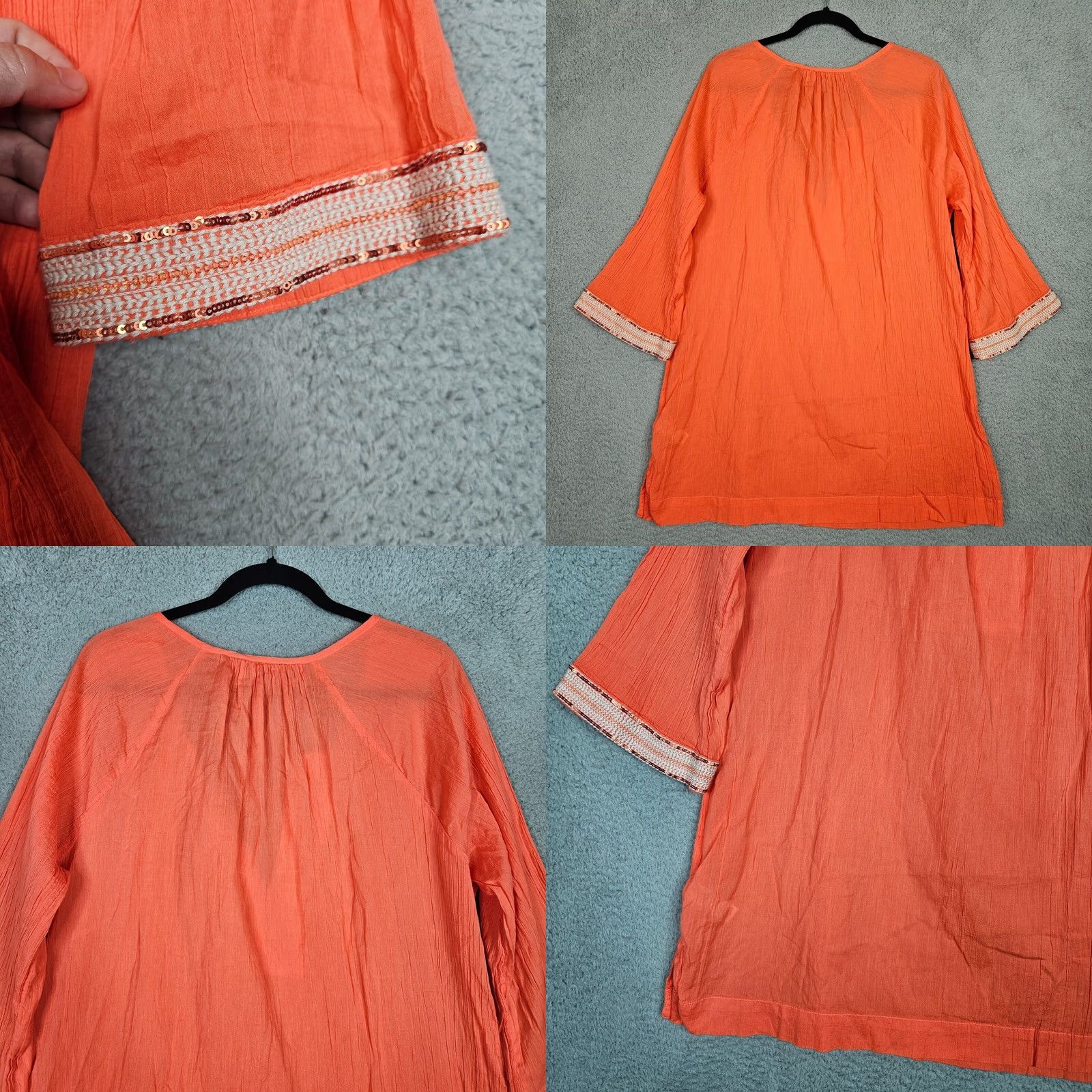 Athleta Athleta Blouse Women's Coral Orange Embroidered V-Neck 3/4 Sleeve XL (Regular) Size XL / US 12-14 / IT 48-50 - 8 Thumbnail