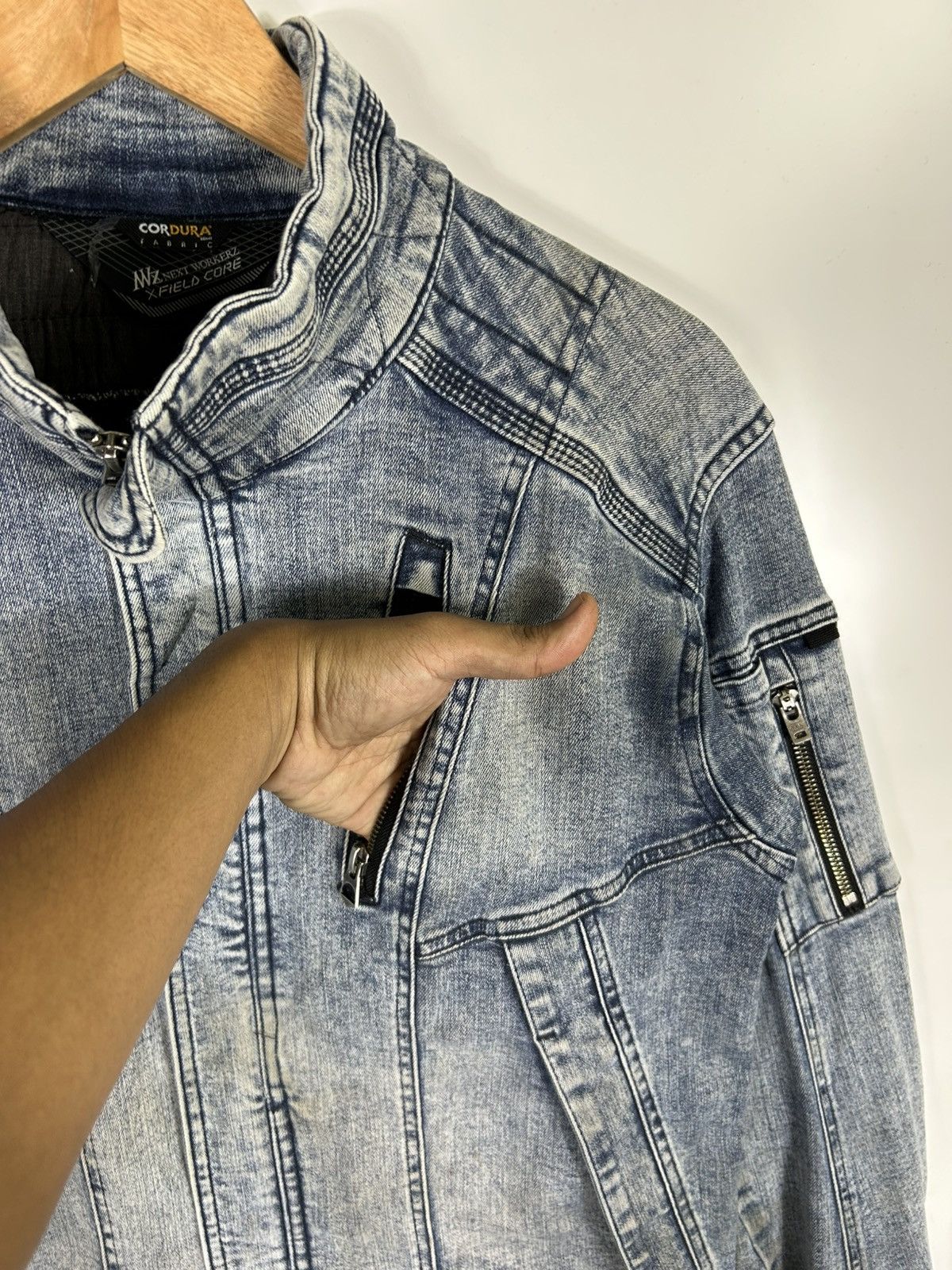 Japanese Brand 🔥Field Core Cordura Fabric Denim Distressed Rider Jacket Size US L / EU 52-54 / 3 - 7 Thumbnail