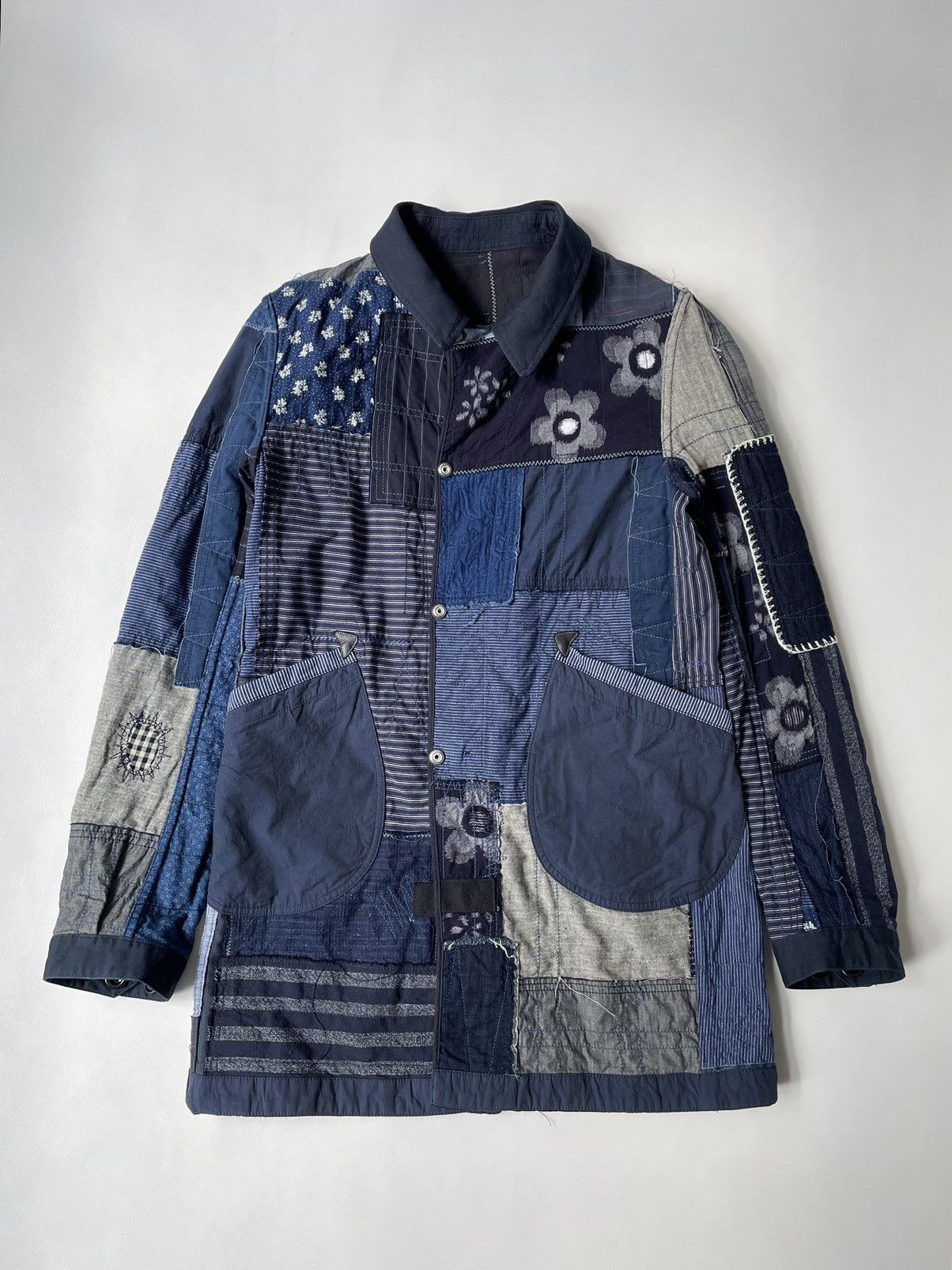Pre-owned Comme Des Garcons X Junya Watanabe S/s 15 Reversible Boro Patchwork Mac In Blue