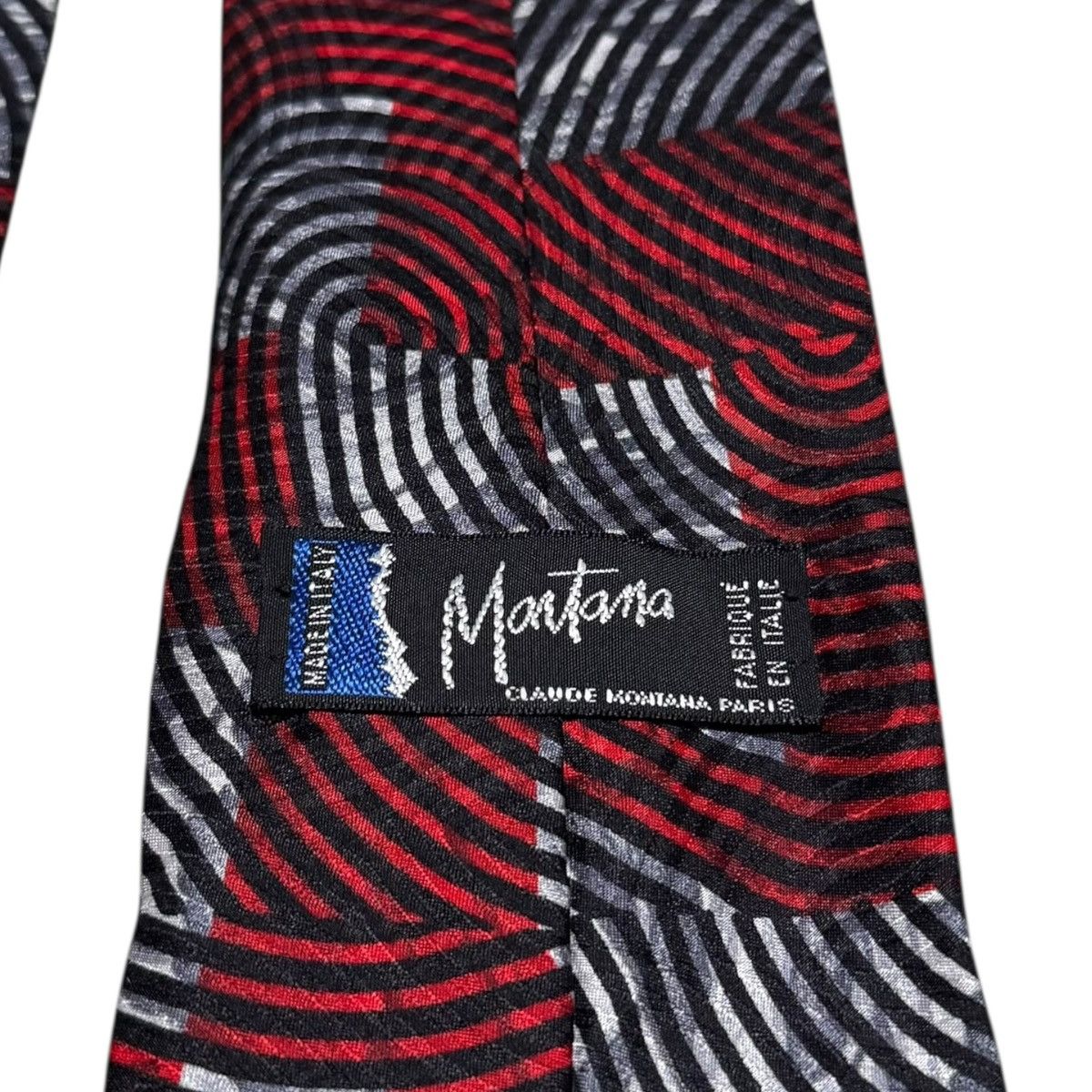 Claude Montana Claude Montana Silk Patterned Black White Red Tie 58x3.5 Size ONE SIZE - 6 Thumbnail