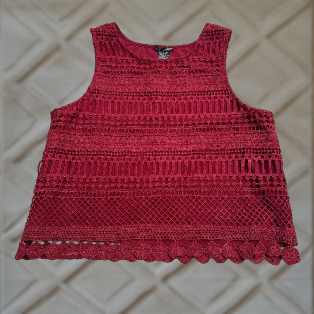 AQUA Aqua Tank Top Womens Large Red Lined Sleeveless Crochet Lace Casual Shirt Styles: Basic, Breathable, Lightweight, Easy Care Size S / US 4 / IT 40 - 1 Thumbnail