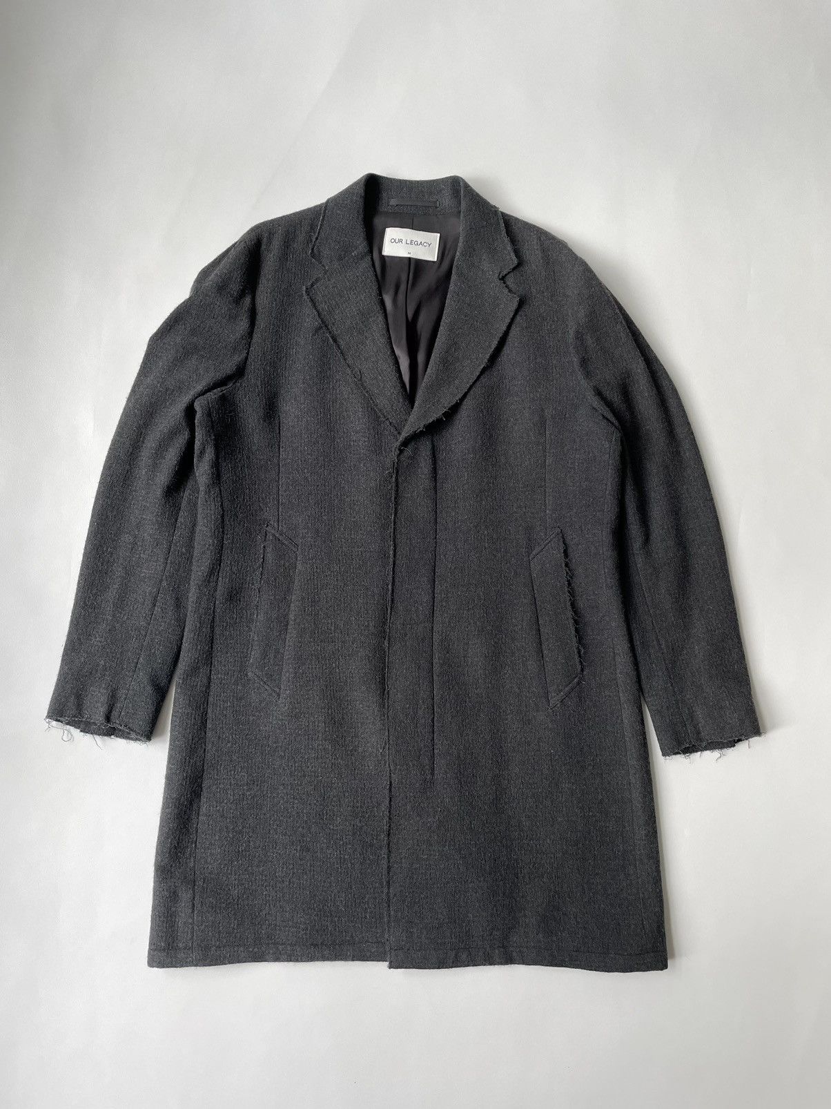 image of Our Legacy A/w 15 Raw Hem Wool Overcoat in Dark Gray, Men's (Size Medium)