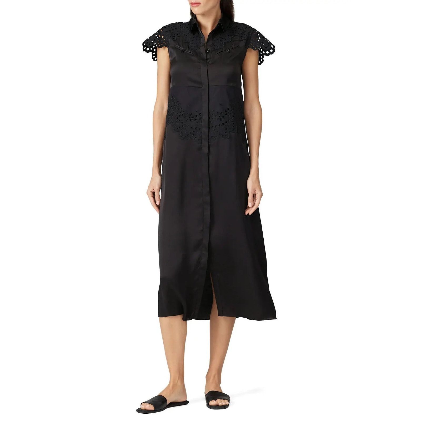 Paco Rabanne Paco Rabanne Black Eyelet Sleeve MIDI Button front dress Size XS / US 0-2 / IT 36-38 - 1 Thumbnail