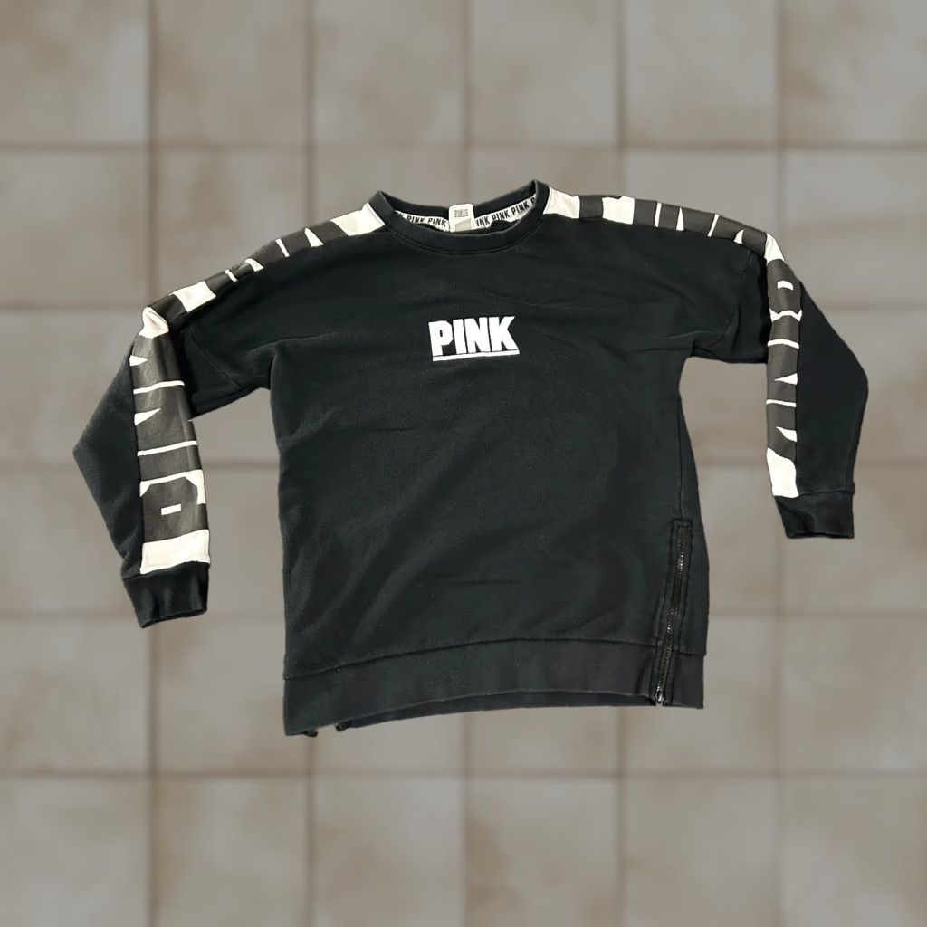 Victoria's Secret Victoria's Secret PINK Sweatshirt Woman Small Black Logo Side Zip Pullover 1/4 Zip Raglan Sleeve Mock Neck Size S / US 4 / IT 40 - 1 Thumbnail