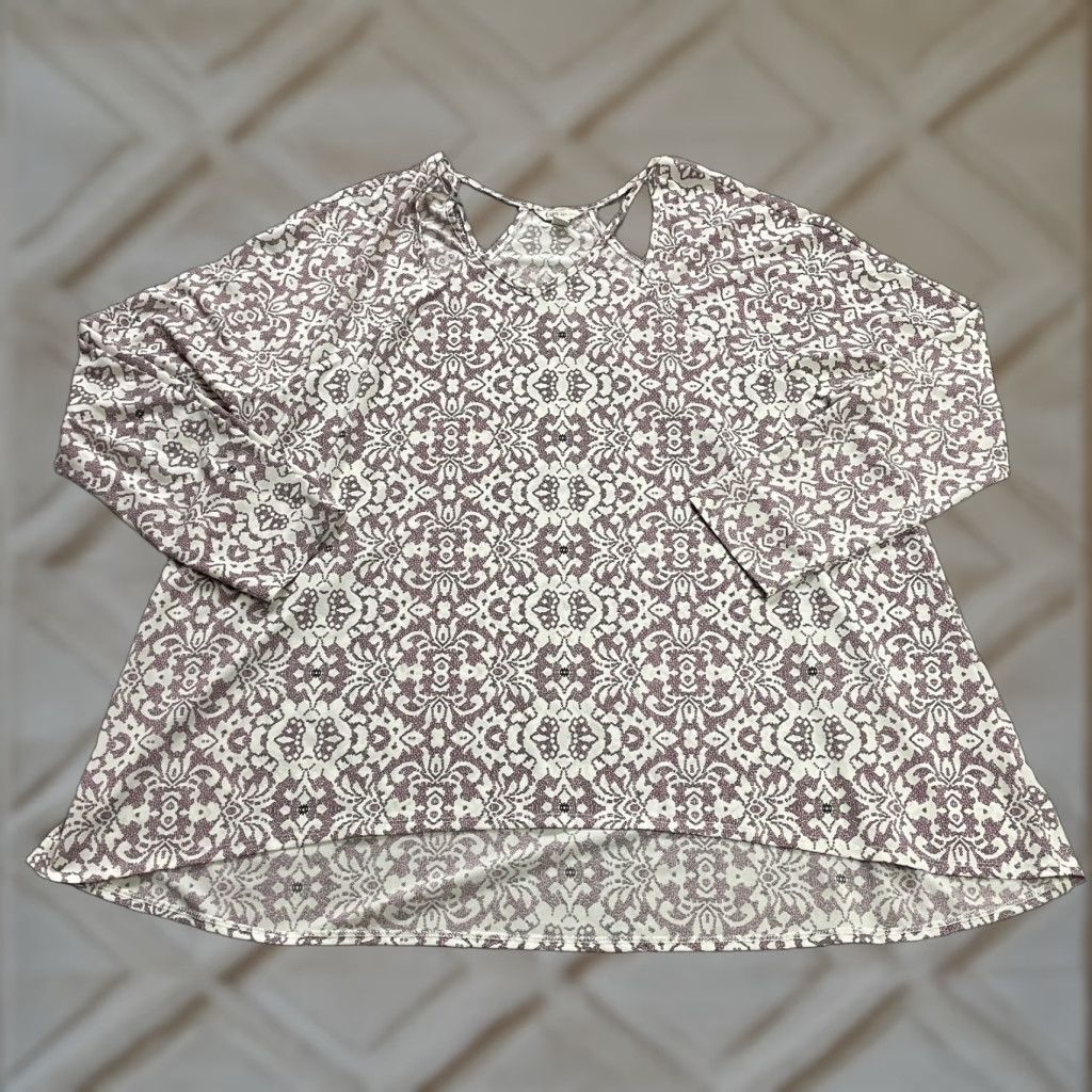 Vintage Cato Blouse Women 2XL Plus Pink Geometric Tunic Long Sleeve V-Neck Polyester Spandex Casual Travel Size XXL / US 16-18 / IT 52-54 - 1 Thumbnail