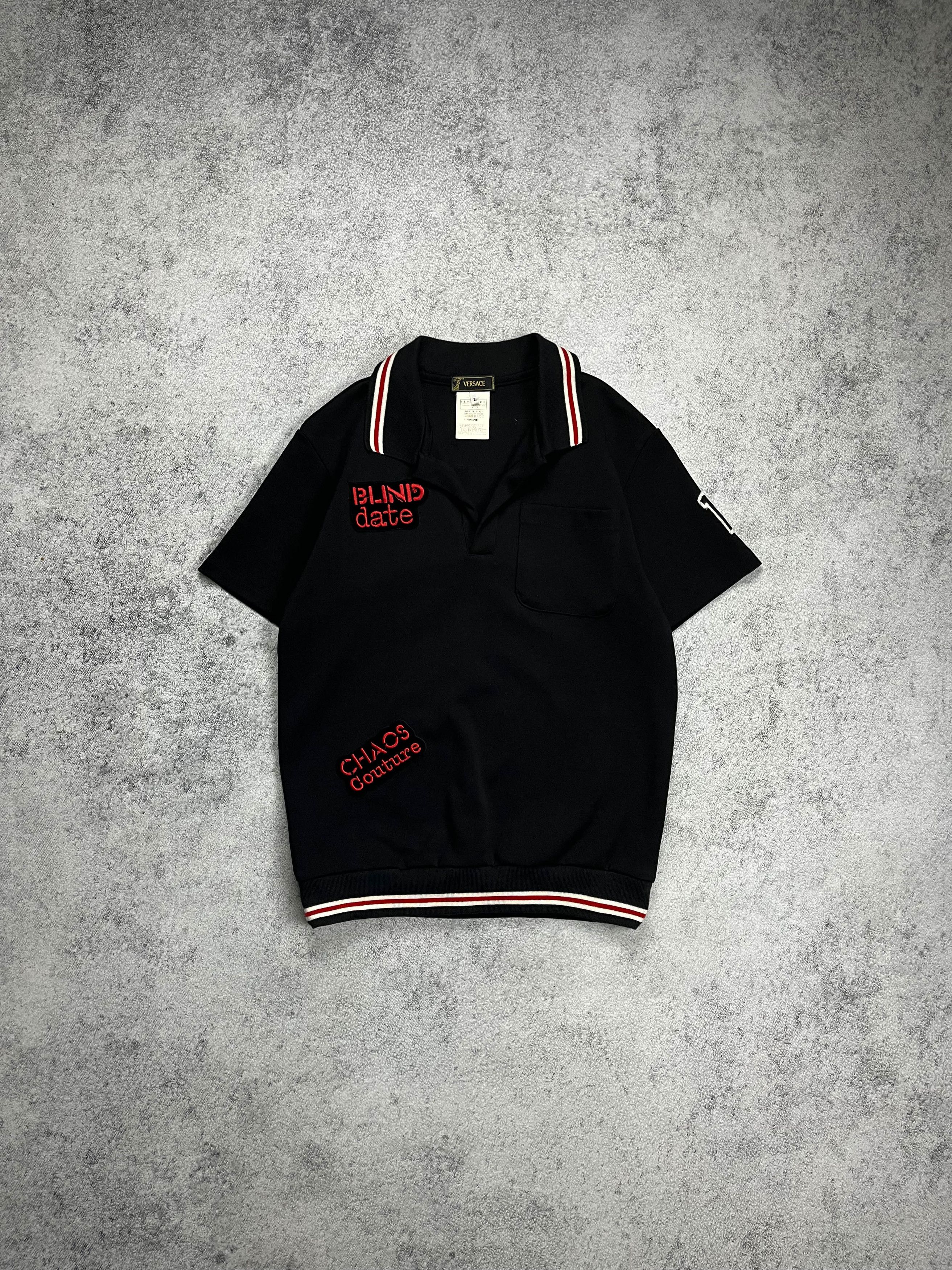 image of Gianni Versace x Versace S/s 2001 Chaos Couture Nylon Jersey Polo in Black, Men's (Size Large)