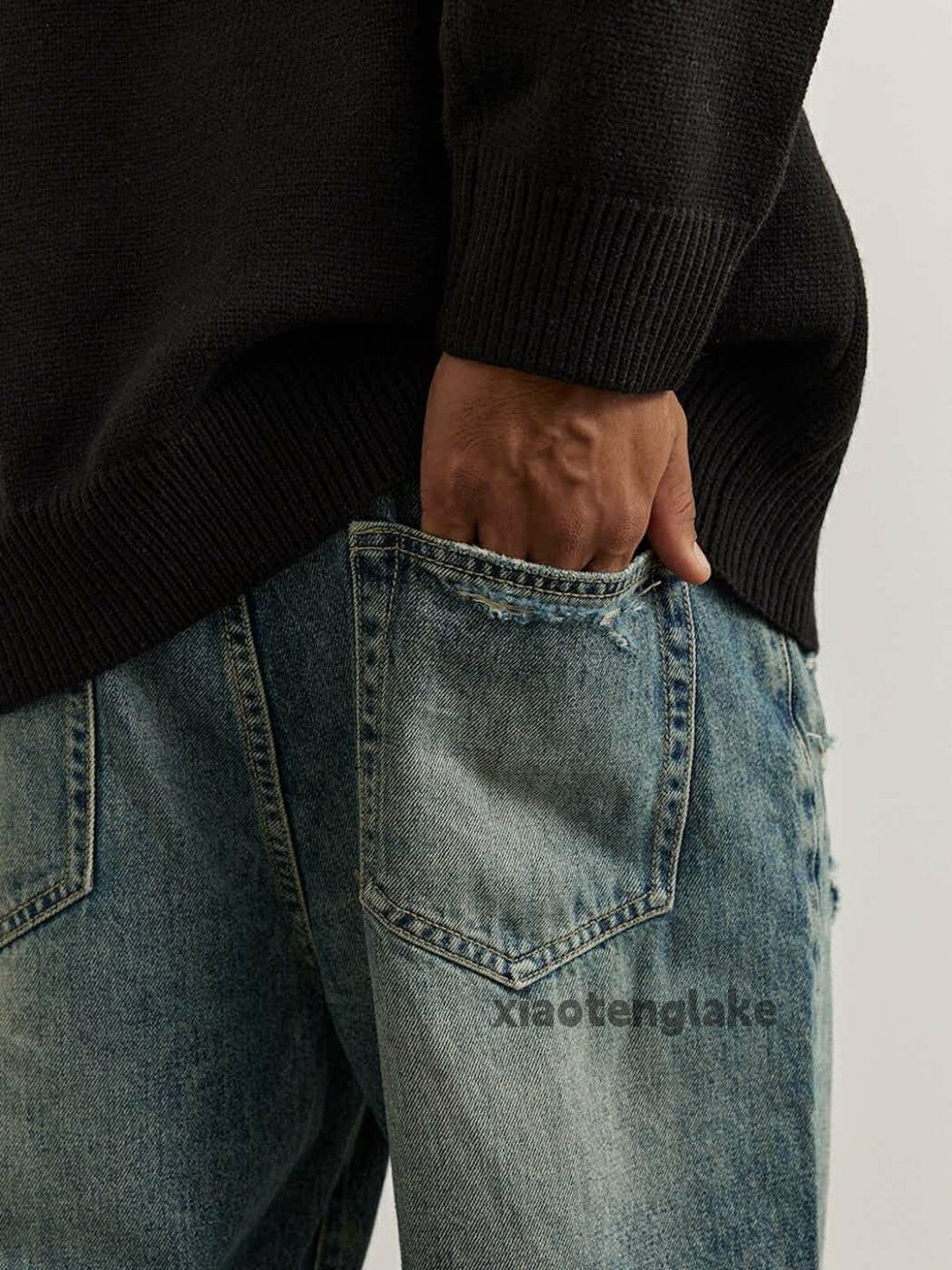 Jean × Vintage washed faded cleanfit yuppie damaged ripped jeans Size US 34 / EU 50 - 2 Thumbnail