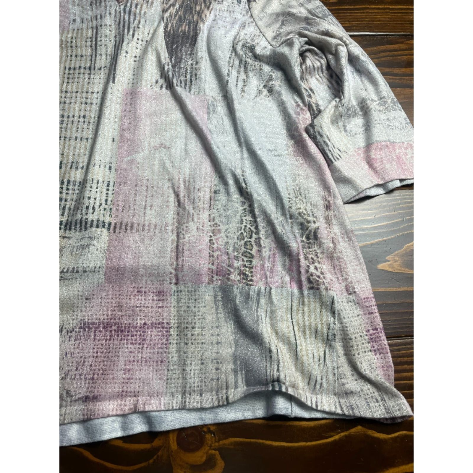 Vintage CJ Banks Shirt Womens Plus Size 1X Long Sleeve Silver Gray Metallic Modern Casual Women 1X Mens? Size XL / US 12-14 / IT 48-50 - 3 Thumbnail