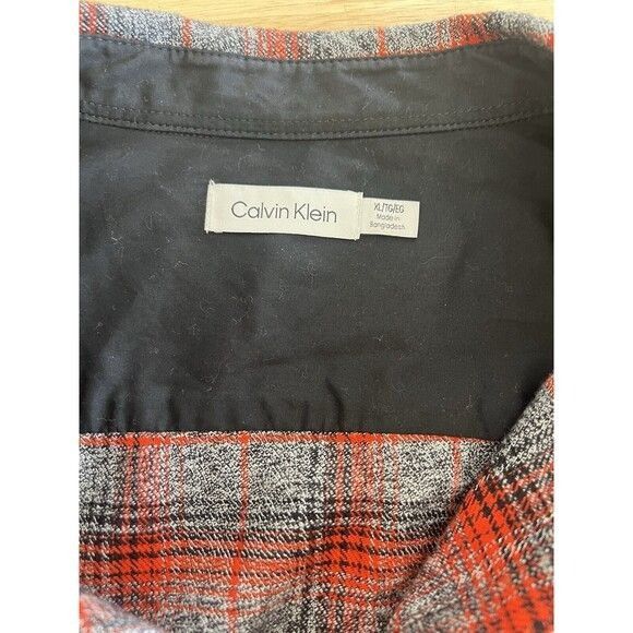 Calvin Klein Calvin Klein Mens Gray & Red Plaid Button-Up Long-Sleeve Shi Size US L / EU 52-54 / 3 - 7 Thumbnail