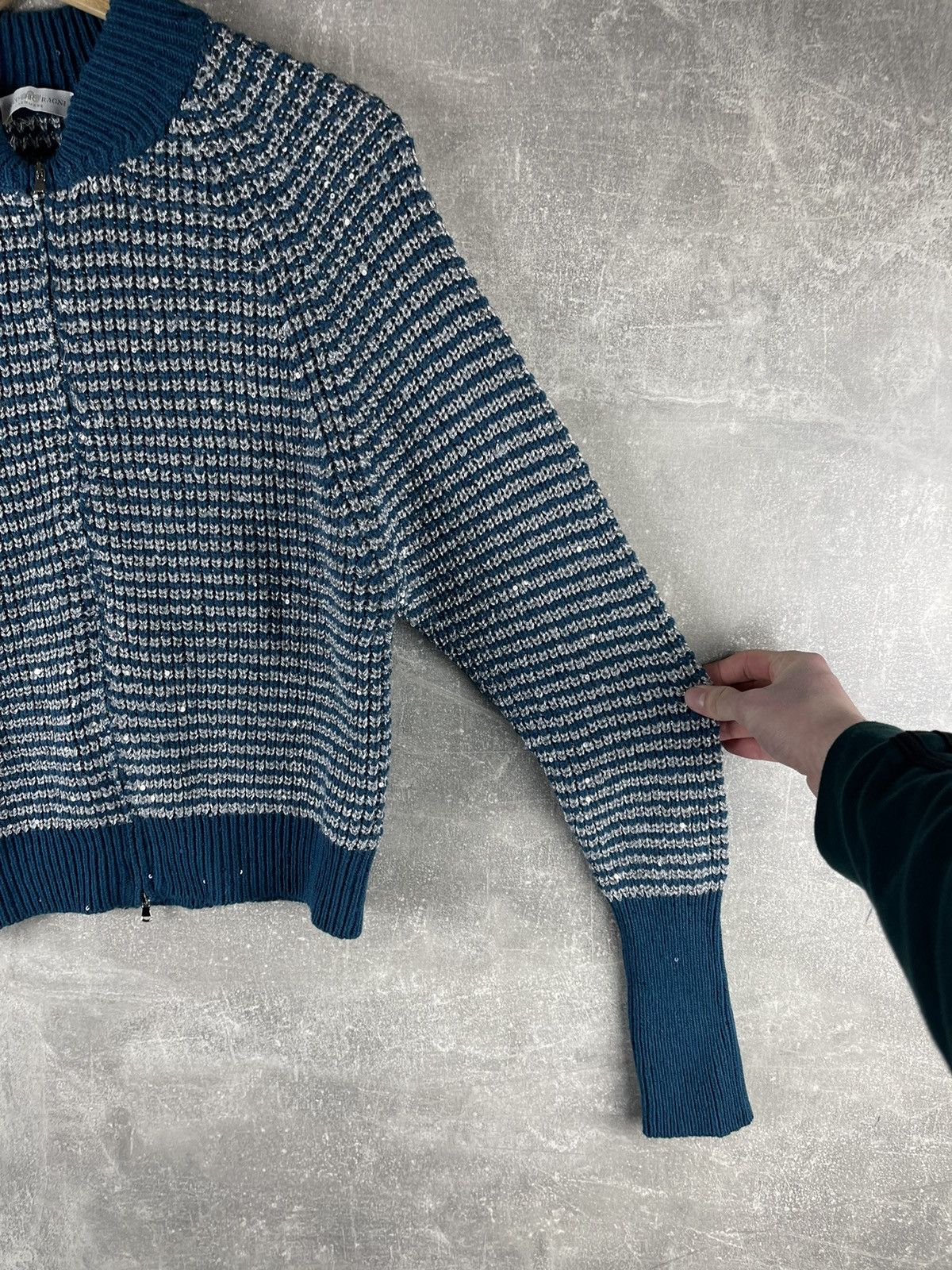 Other Rocco Ragni Cashmere Blue Knit Jacket Size 44 Made in Italy Size M / US 6-8 / IT 42-44 - 5 Thumbnail