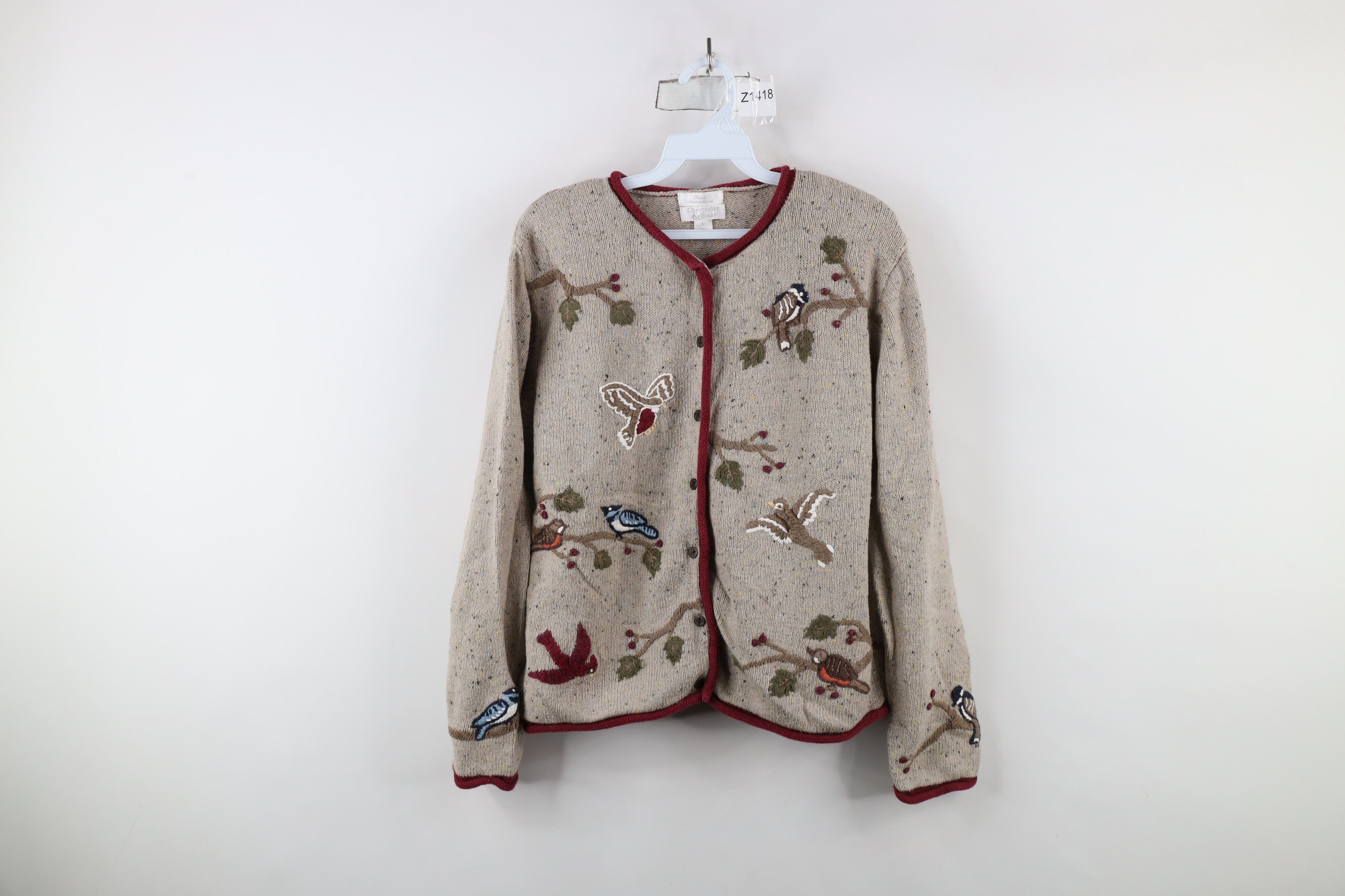 Vintage Vintage 90s Streetwear Embroidered Knit Cardigan Sweater Size L / US 10 / IT 46 - 1 Thumbnail