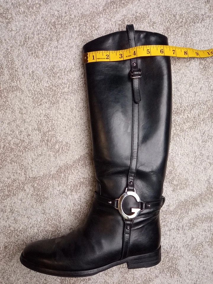 Gucci Black Leather Riding Boots with G Strap Size US 7 / IT 37 - 23 Thumbnail