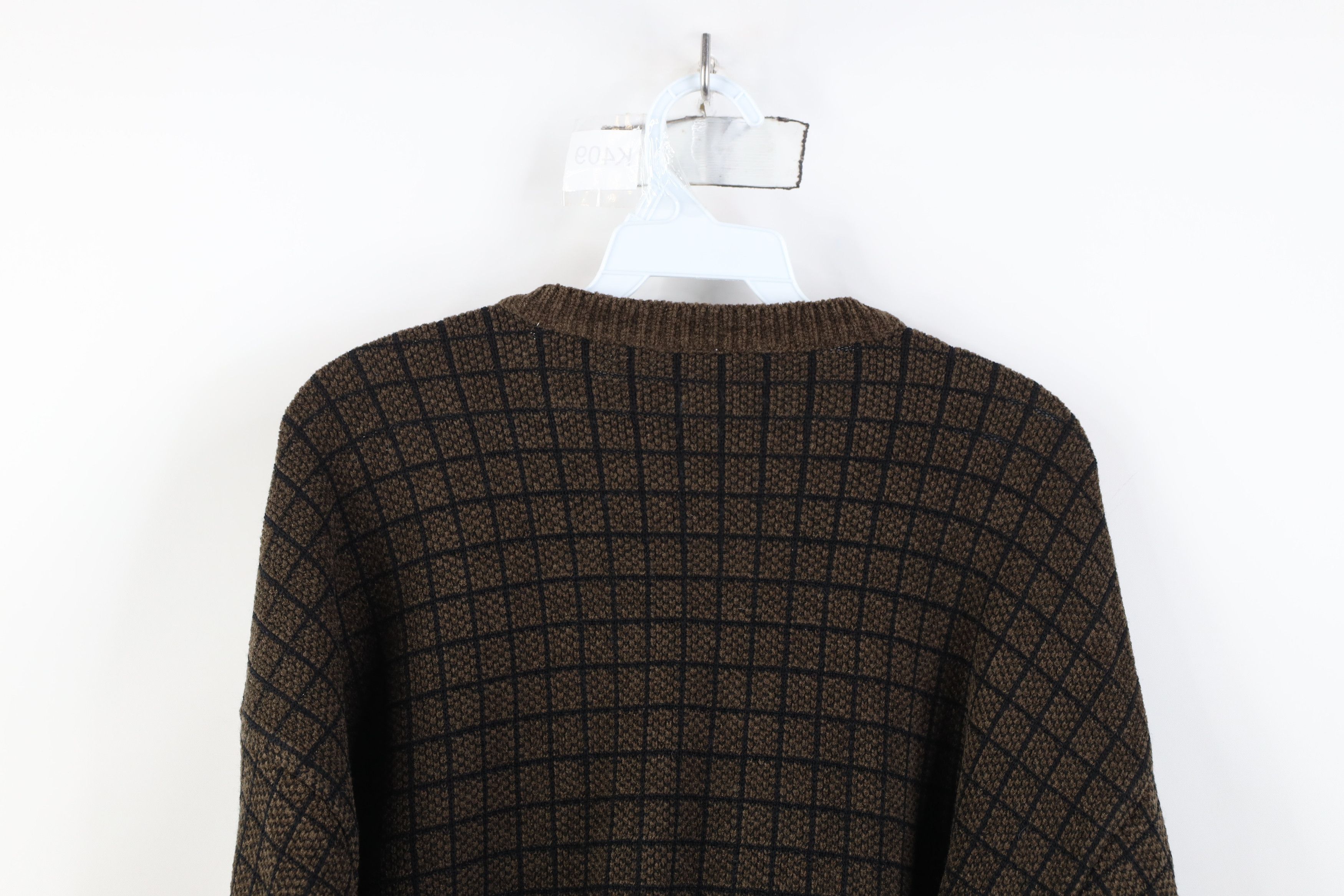 Vintage Vintage 90s Streetwear Fleece Crewneck Sweater Brown Plaid Size US L / EU 52-54 / 3 - 8 Thumbnail