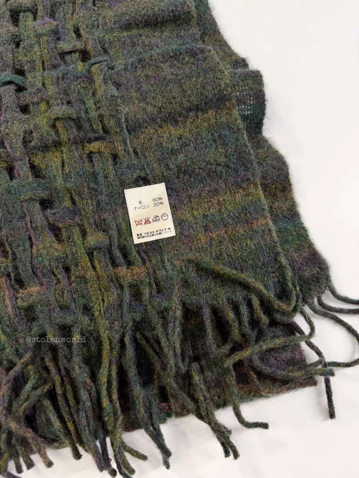 Romeo Gigli Romeo Gigli Moss Green Open Knit Tassel Wool Scarf Size ONE SIZE - 3 Thumbnail