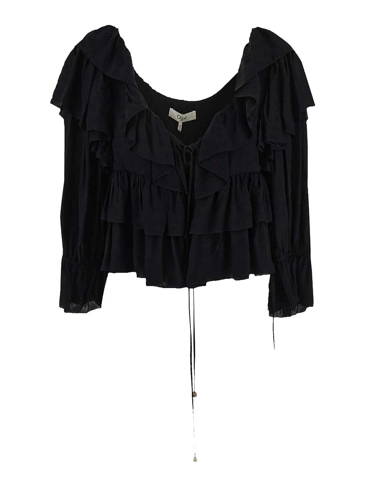 Chloe o1loc1c11125 Cropped Ruffle Top in Black Size S / US 4 / IT 40 - 1 Thumbnail