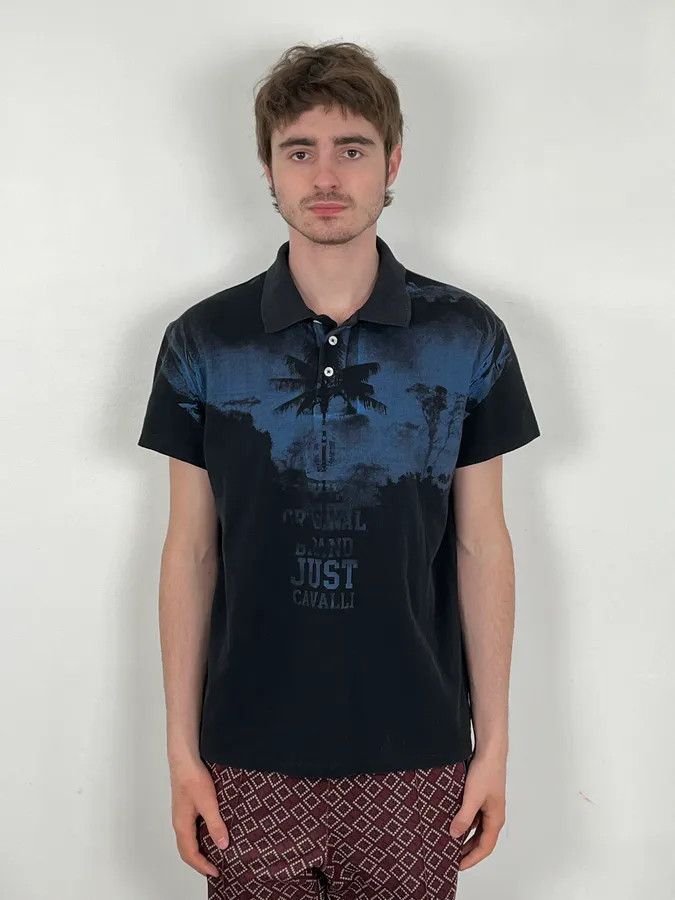 Just Cavalli 2010s Cavalli Blue & Black Palm Trees Beach Polo Size US S / EU 44-46 / 1 - 2 Thumbnail
