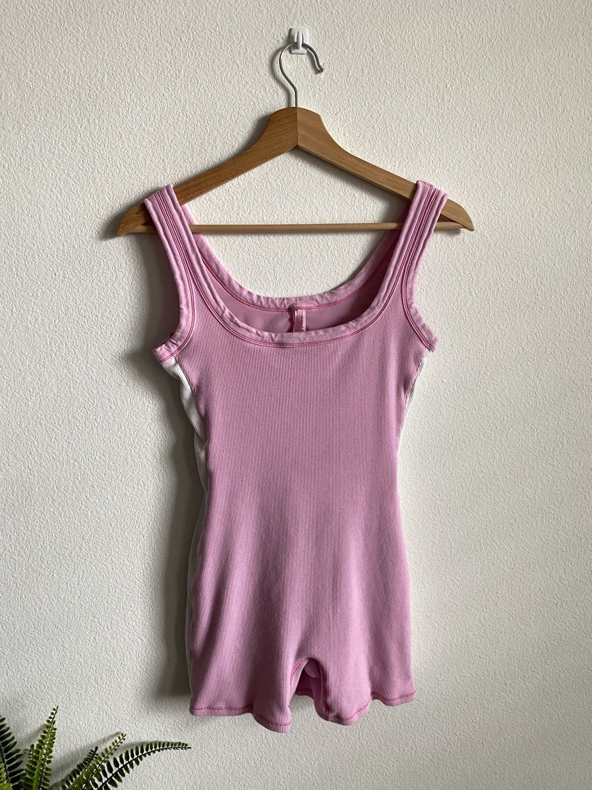 Skims Pink Ribbed Body Suit, Women's (Size Medium)