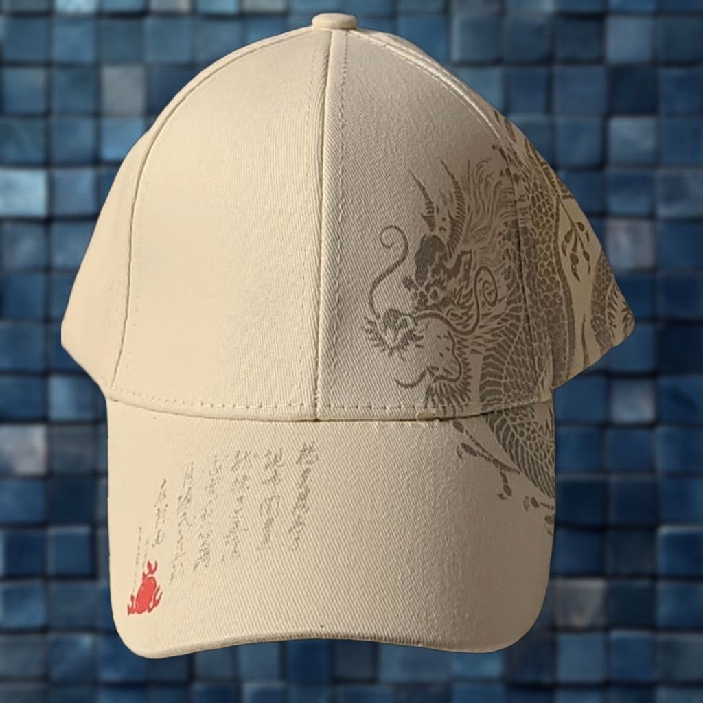 Vintage TEM CHINESE DRAGON FANTASY MYTHICAL BASEBALL CAP BEIGE ADJUSTABLE Men Cap Size ONE SIZE - 1 Thumbnail