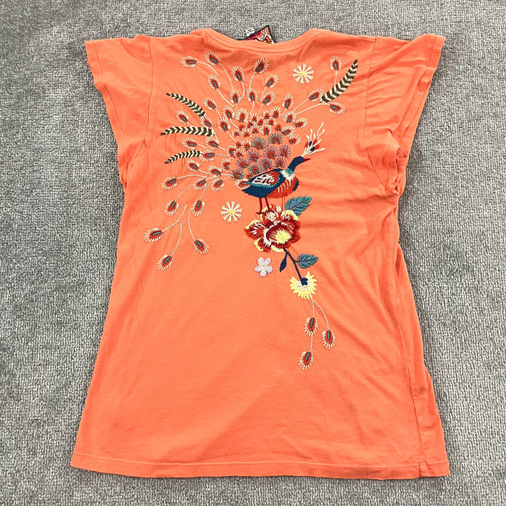 Johnny Was Johnny Was Womens XS Orange Grace Floral Embroidered Blouse V-Neck Flutter Top Size XS / US 0-2 / IT 36-38 - 2 Thumbnail