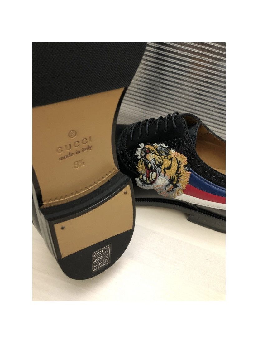 Gucci GUCCI 🇮🇹 Nero Roaring Kitty Badge Side Broge Oxfords 9.5 NIB Size US 9.5 / EU 42-43 - 11 Thumbnail