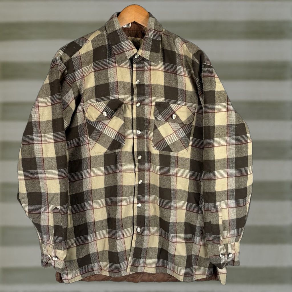 Sears VINTAGE Sears Quilt Lined Flannel Shirt Mens LT Large Tall Brown Plaid Button-Up 90s Size US L / EU 52-54 / 3 - 1 Thumbnail