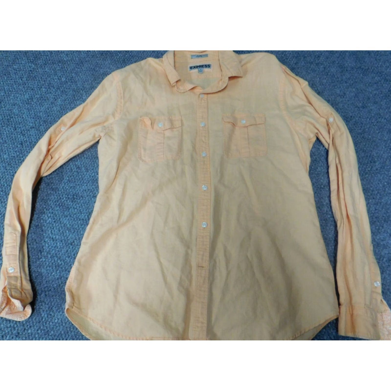 Express Express Shirt Mens Large Orange Peach Button-Down Knit Cotton Slimming Size US L / EU 52-54 / 3 - 2 Thumbnail