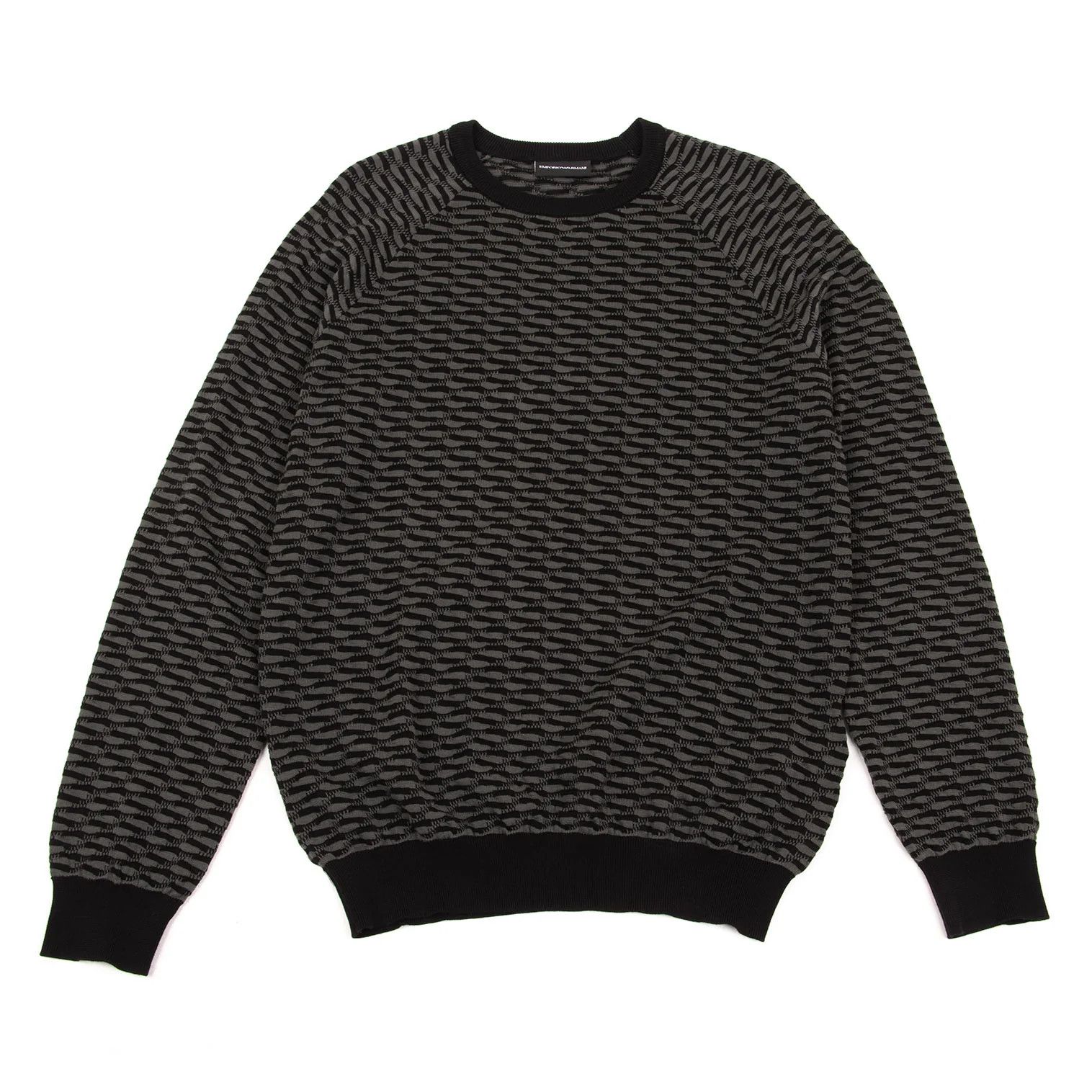 Emporio Armani Cotton Design Knit Top in Gray and Black, Size L Size US L / EU 52-54 / 3 - 1 Thumbnail