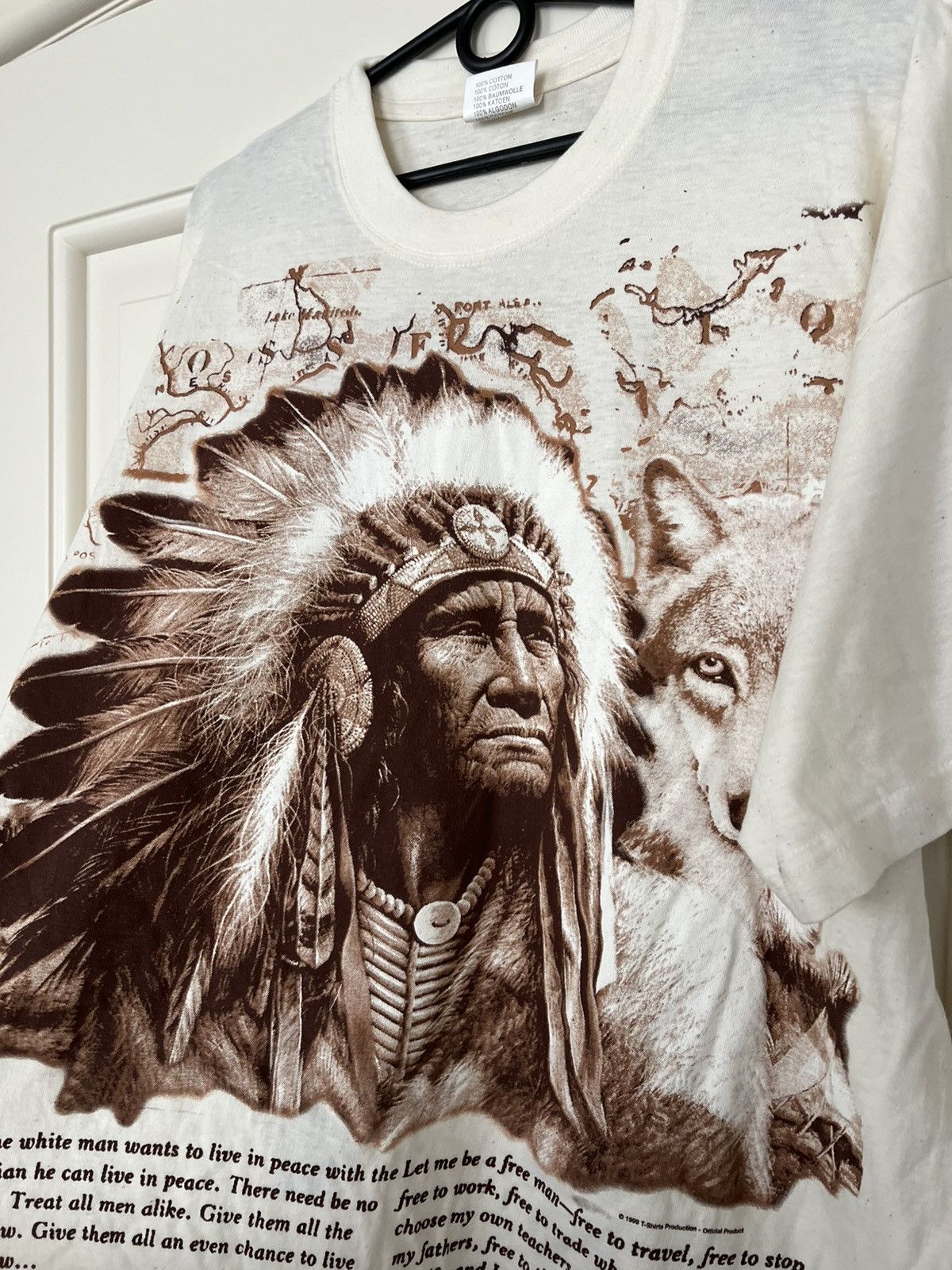 Vintage Vintage 1999 Native American Chief Joseph Wolf Graphic Tee Size US XXL / EU 58 / 5 - 15 Thumbnail