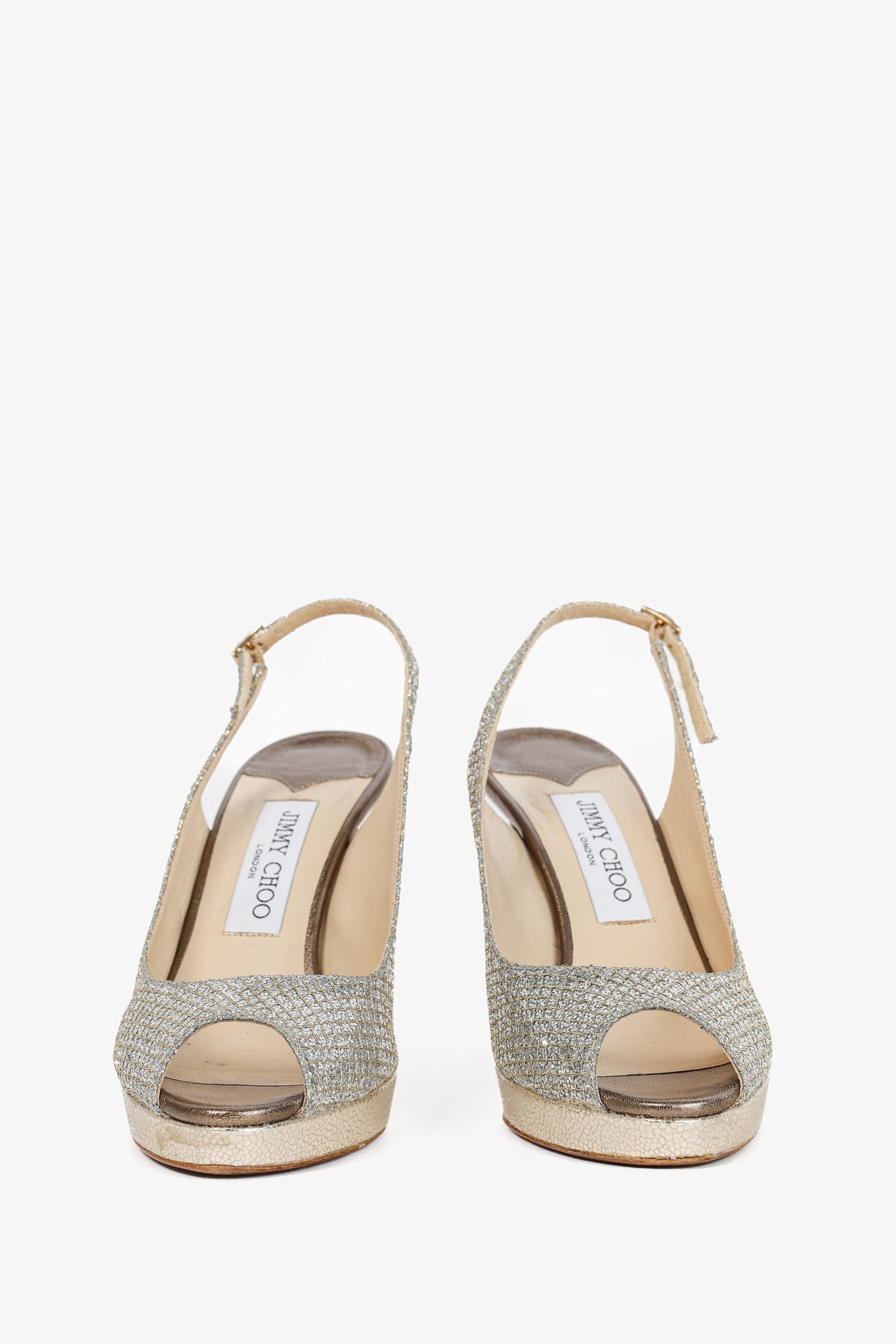 Jimmy Choo Jimmy Choo Nova Glitter Fabric Slingback Peep-Toe Pumps Size US 7.5 / IT 37.5 - 2 Thumbnail