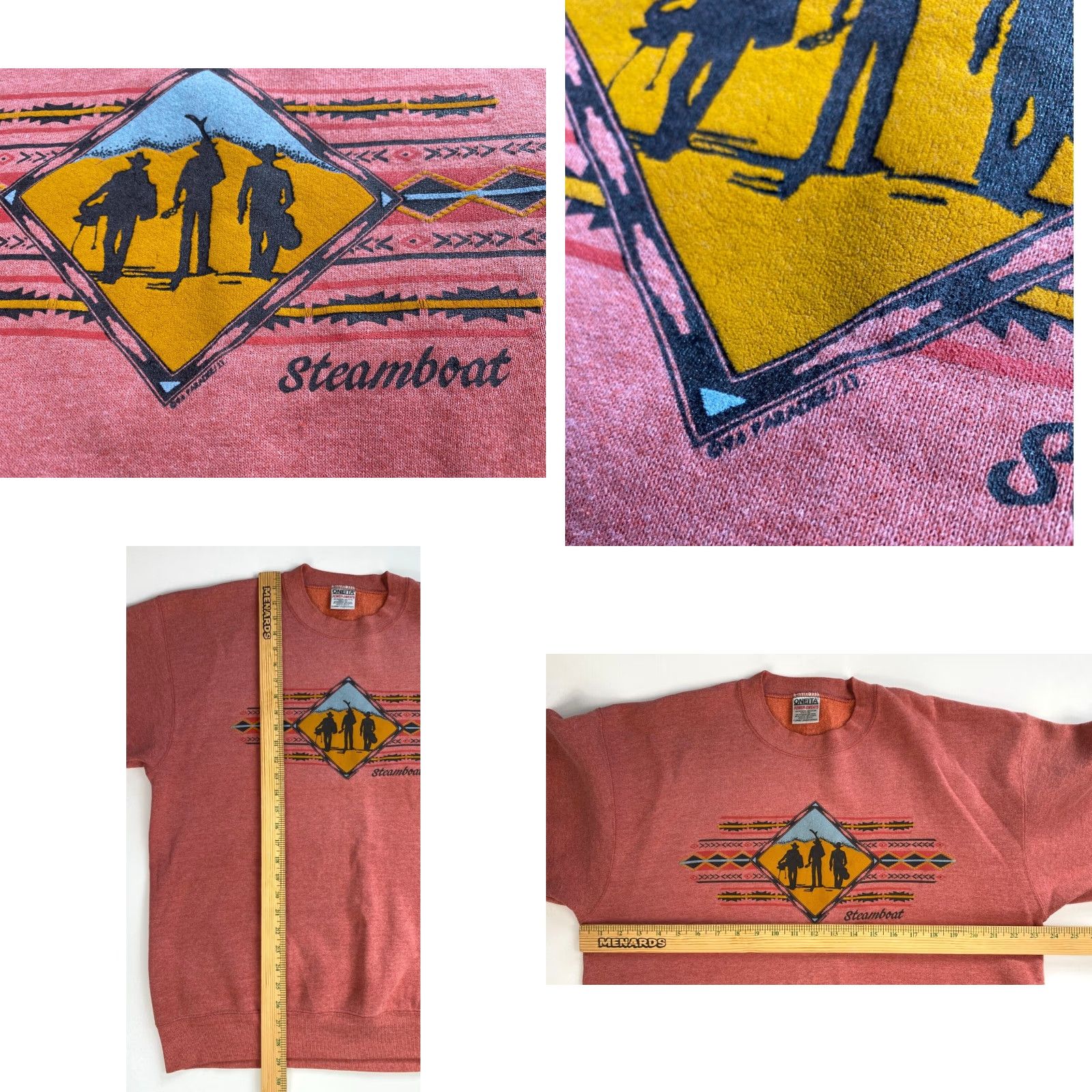 Vintage Oneita Vintage 90s Steamboat Sweatshirt XL Coral Puff Print Fleece Crew Neck Men’s Pullover Sweatshirt Size US XL / EU 56 / 4 - 8 Thumbnail