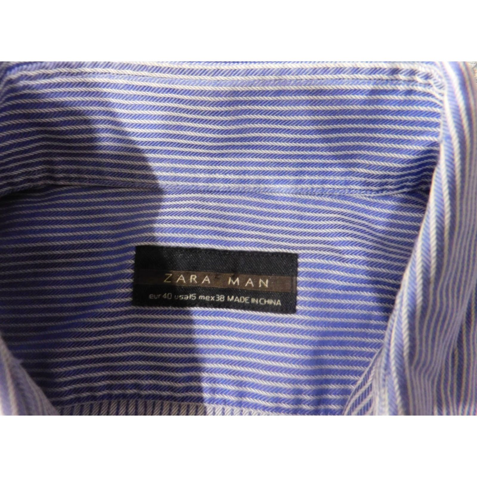 Zara Zara Mens Shirt 15 Blue Regular Striped Button-Up City Modern Dress Slim Knit Cotton Long Sleeve Button-Down Collar Mens Size 40R - 3 Thumbnail