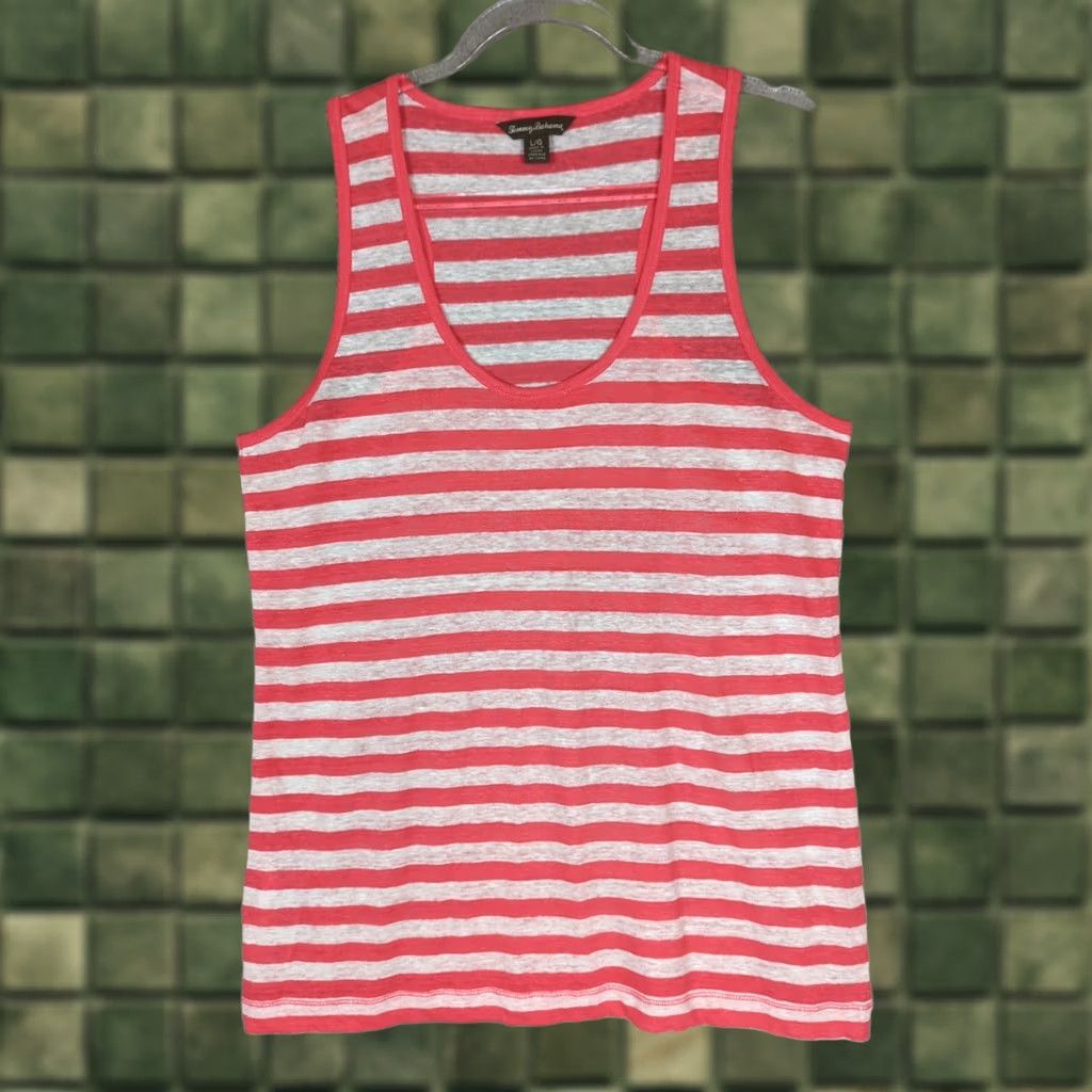 Tommy Bahama TOMMY BAHAMA Women Tank Top L Coral And White Stripe Beachy Coastal Cruise Size L / US 10 / IT 46 - 1 Thumbnail