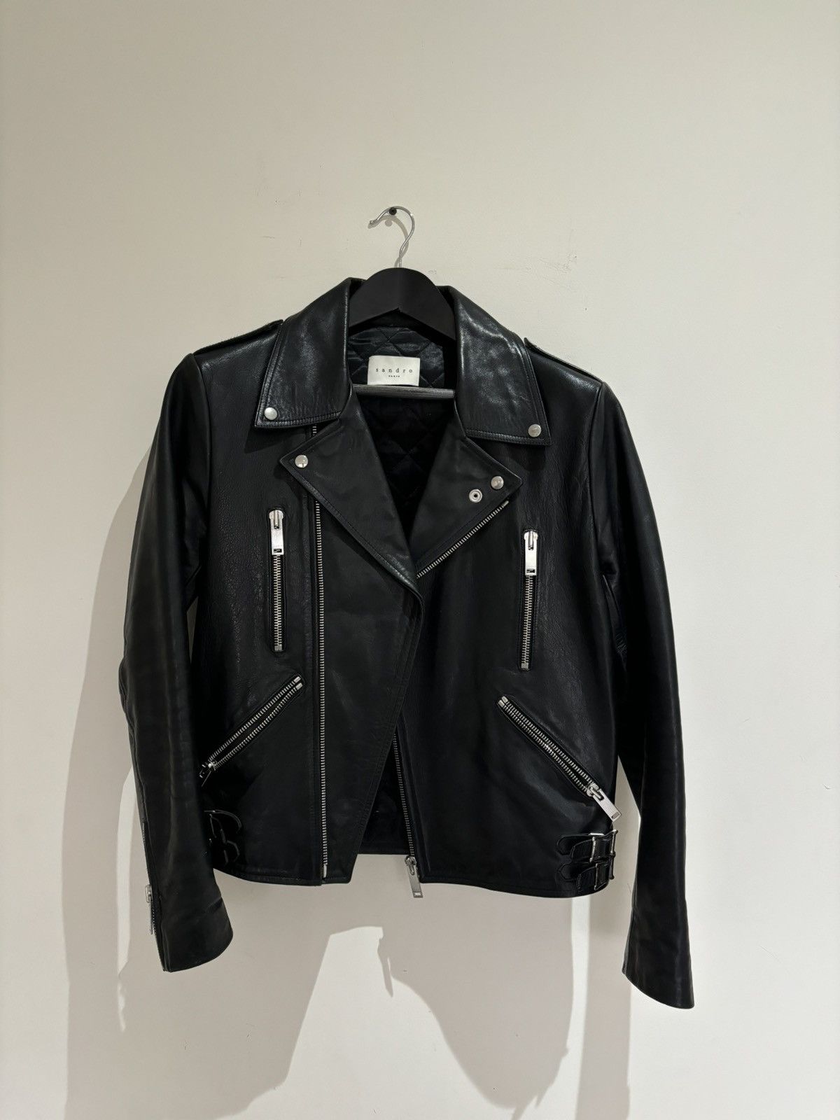 Sandro Black Leather Biker Jacket Size S Great condition