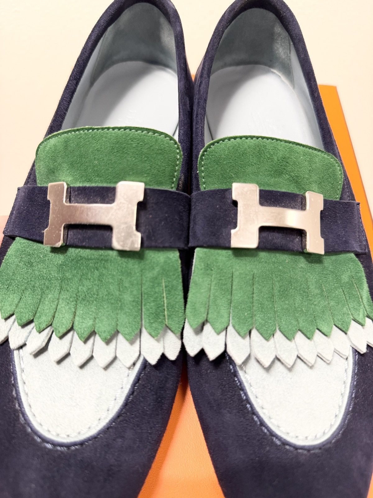 Hermes RARR! Hermes Suede Royal Loafer Navy Green Size US 8.5 / IT 38.5 - 3 Thumbnail