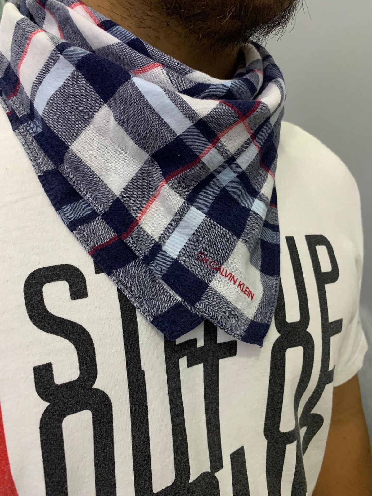 Calvin Klein Calvin Klein Plaid CK Embroidered Bandana Size ONE SIZE - 1 Thumbnail