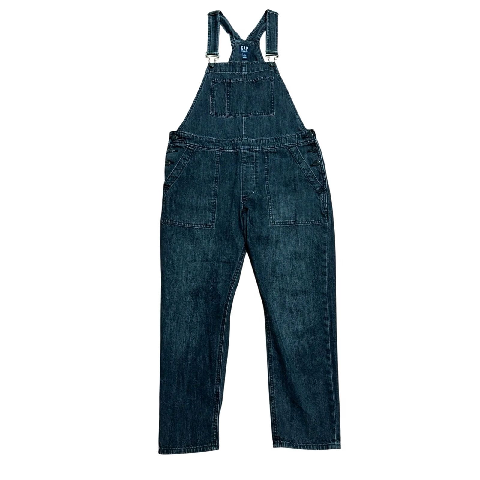 Gap GAP Overalls Crop Slouch Bib Women's Medium Black/Gray Denim Jeans 90s Casual Straight Leg Pockets Adjustable Waist 100% Cotton Blue Gray Size 32" / US 10 / IT 46 - 2 Thumbnail