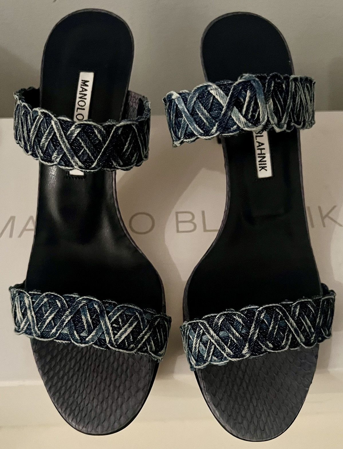 Manolo Blahnik Authentic Manolo Blahnik Geras denim jeans sandals Italy Size US 7.5 / IT 37.5 - 2 Thumbnail