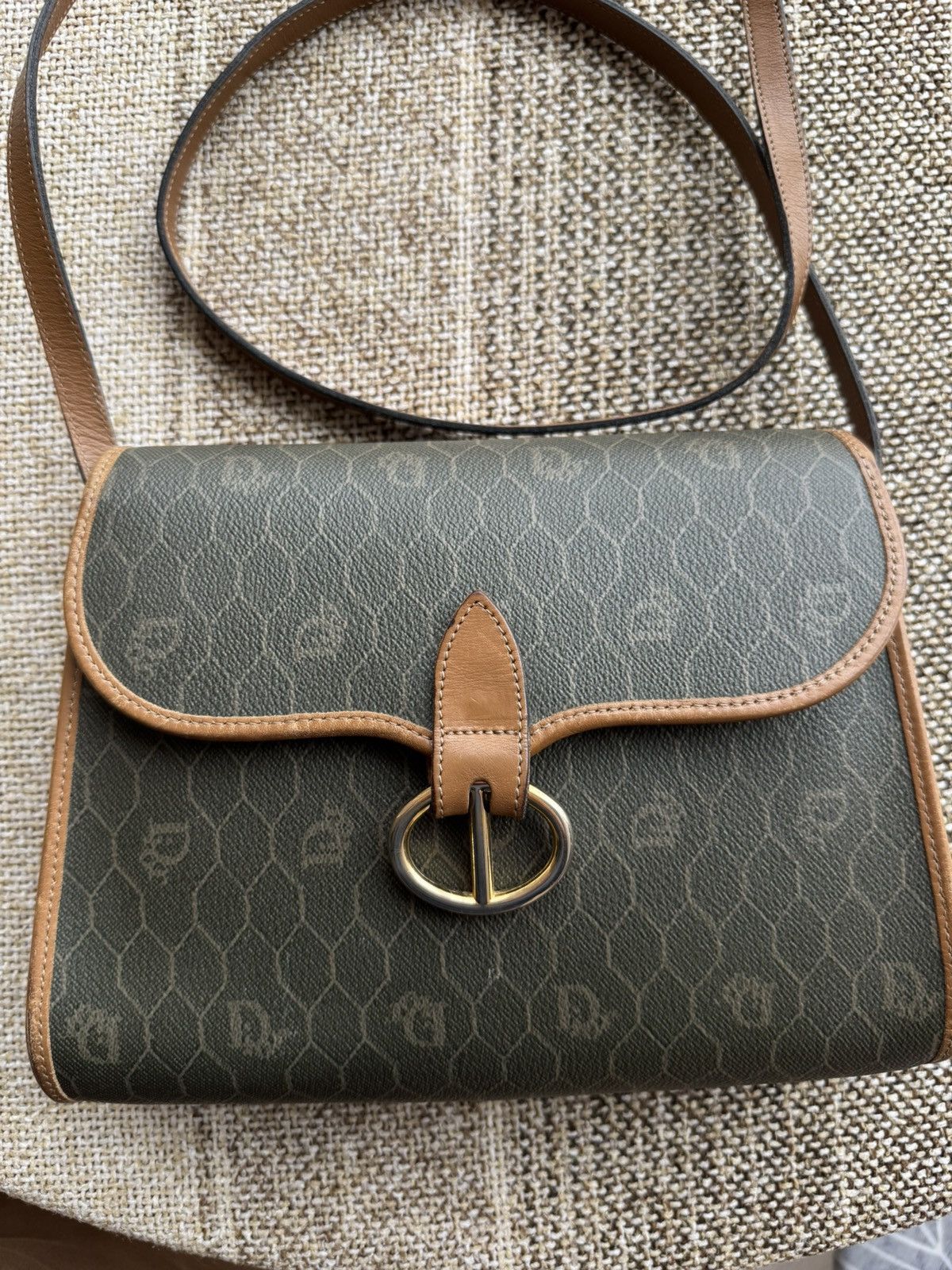 Dior Christian Dior Vintage Khaki Honeycomb Canvas Leather Bag Size ONE SIZE - 4 Thumbnail