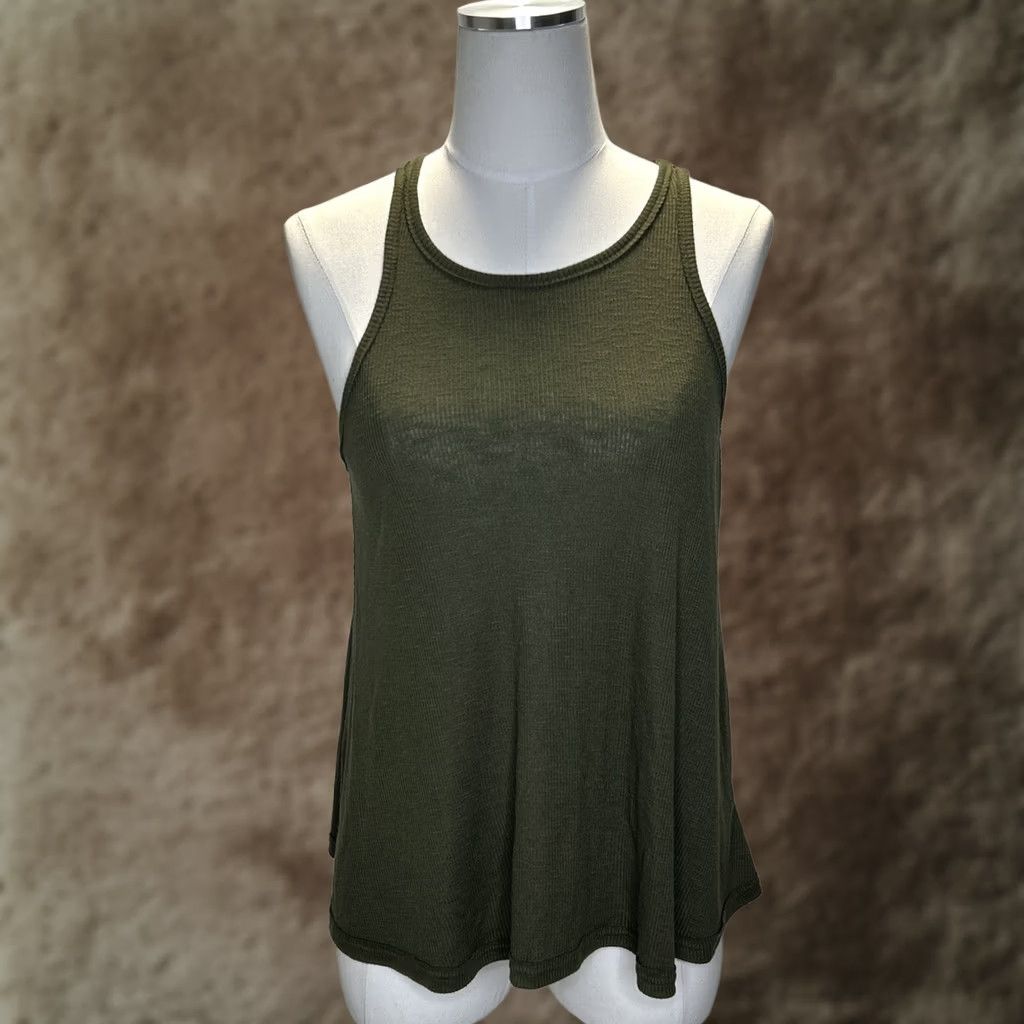 Free People Free People Tank Top Shirt Womens S Army Green Racerback Sleeveless Knit Lightweight Casual 90s Bohemian California Urban Outfitters Size S / US 4 / IT 40 - 1 Thumbnail