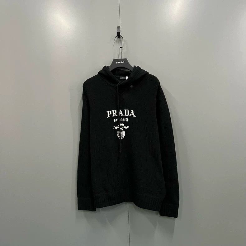 Prada Prada Black front logo printed knitted hoodie 2502-Nextarro Size US M / EU 48-50 / 2 - 1 Thumbnail