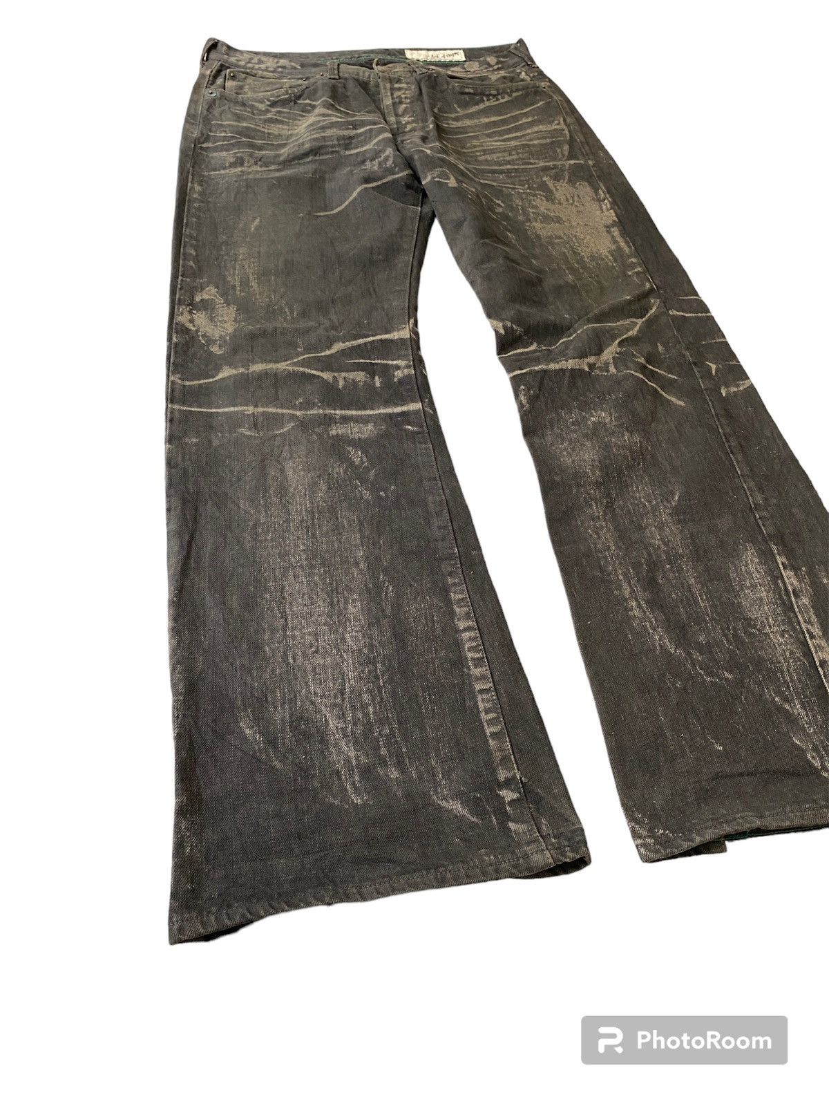 Image of If Six Was Nine x Tornado Mart Flared Baggy Soul Of Freedom Waxed Denim in Black, Men's (Size 33)