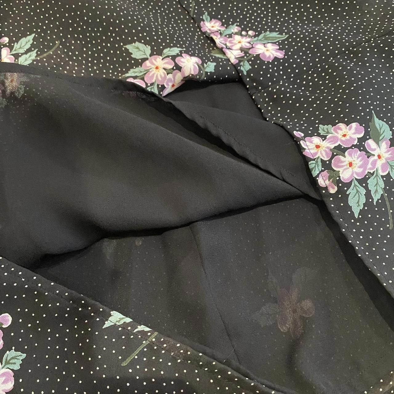 Designer Black Polka Dot Floral Mini Dress Size L / US 10 / IT 46 - 5 Thumbnail