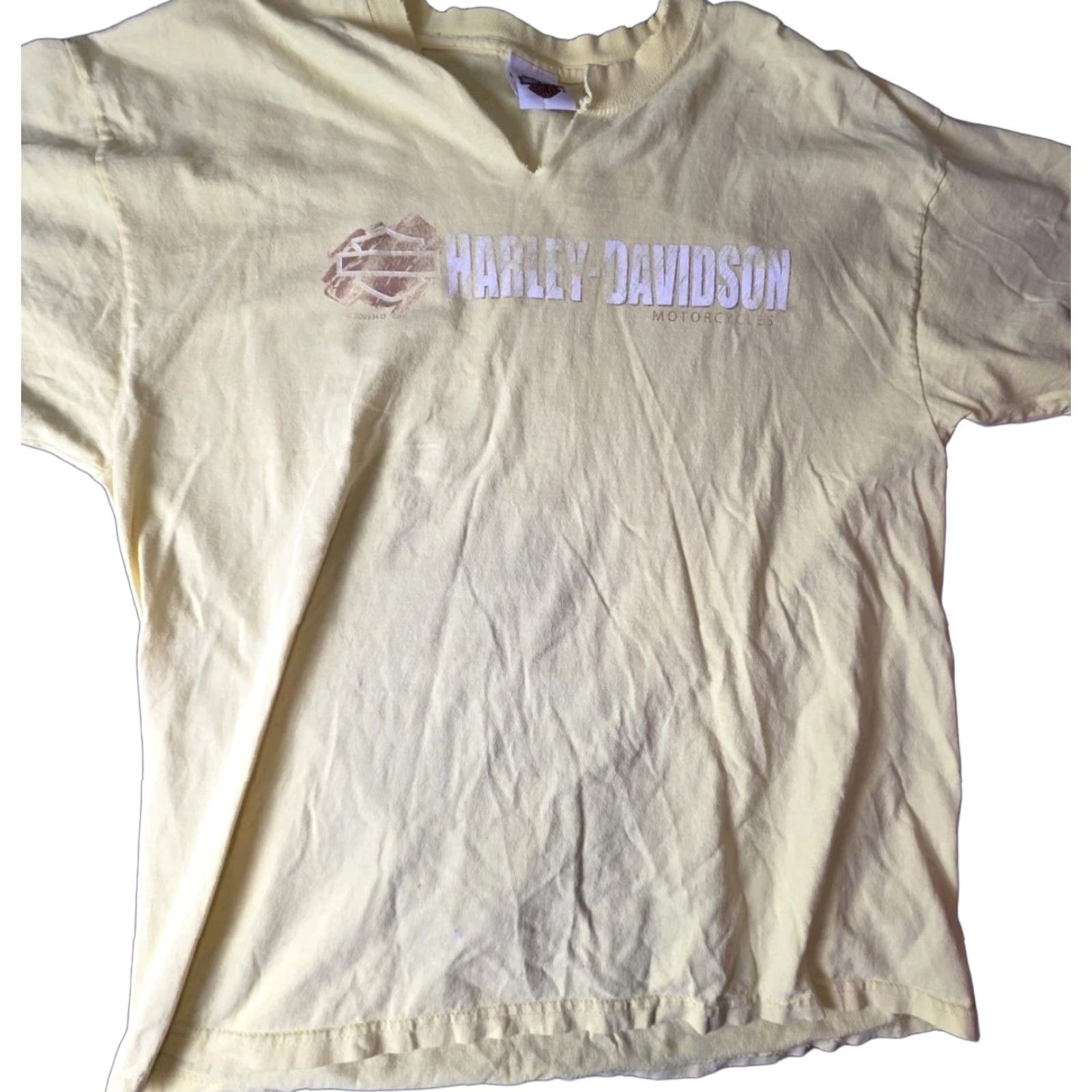 Harley Davidson Harley-Davidson T Shirt Mens XL Yellow Graphic Logo Biker Distressed Crew Neck American Eagle Bald Eagle Marquette Michigan Size US XL / EU 56 / 4 - 1 Thumbnail
