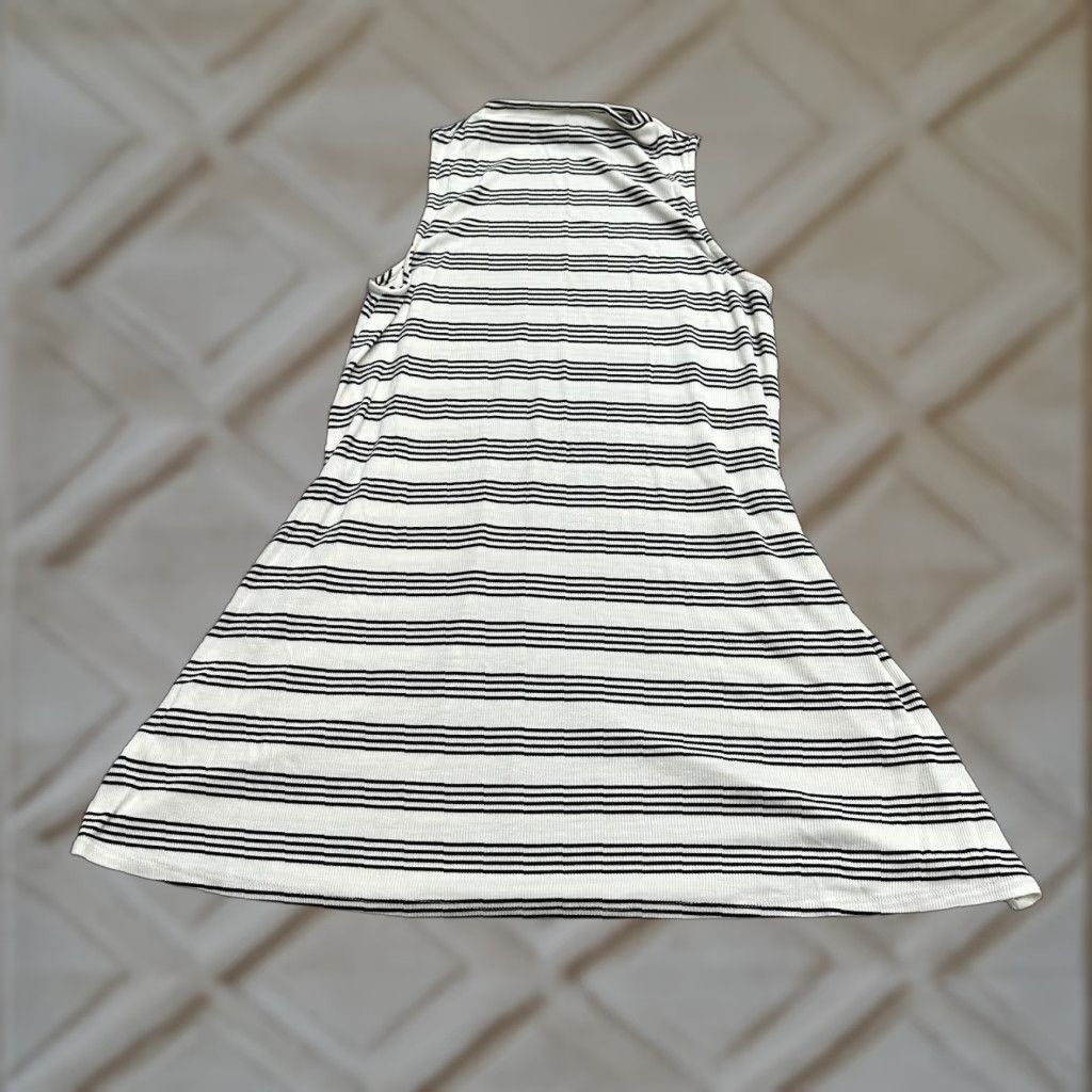 AQUA Aqua Midi A-Line Knit Dress Womens Small White Black Striped Sleeveless Mock Neck Casual Travel Summer Lightweight Size S / US 4 / IT 40 - 1 Thumbnail